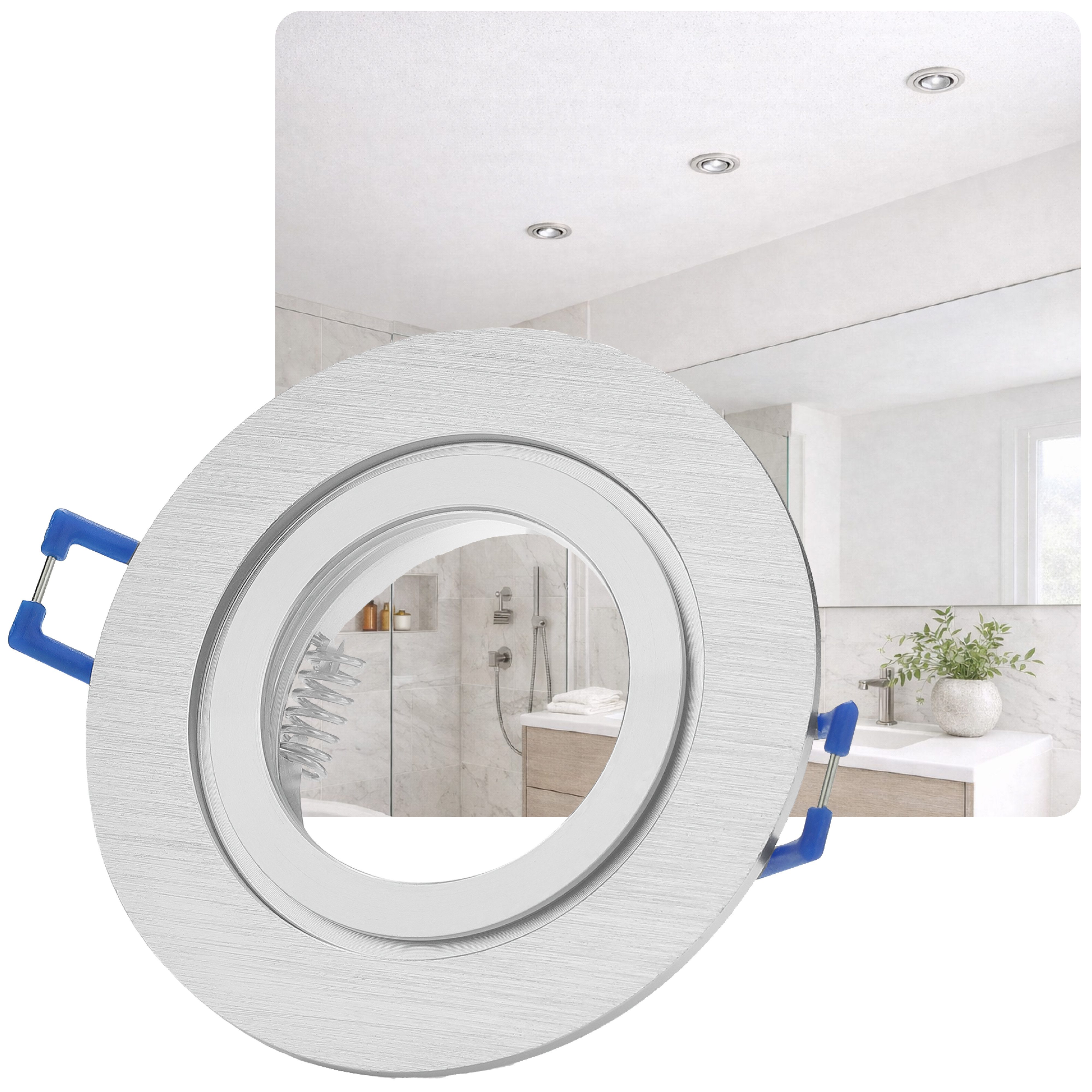 Sweet LED Deckenspot IP44 für Bad & Küche Aluminium Einbauspot flach GU10 Alu-gebürstet, ohne Leuchtmittel, Einbaurahmen, Deckenleuchte, Einbaustrahler, Deckenlampe