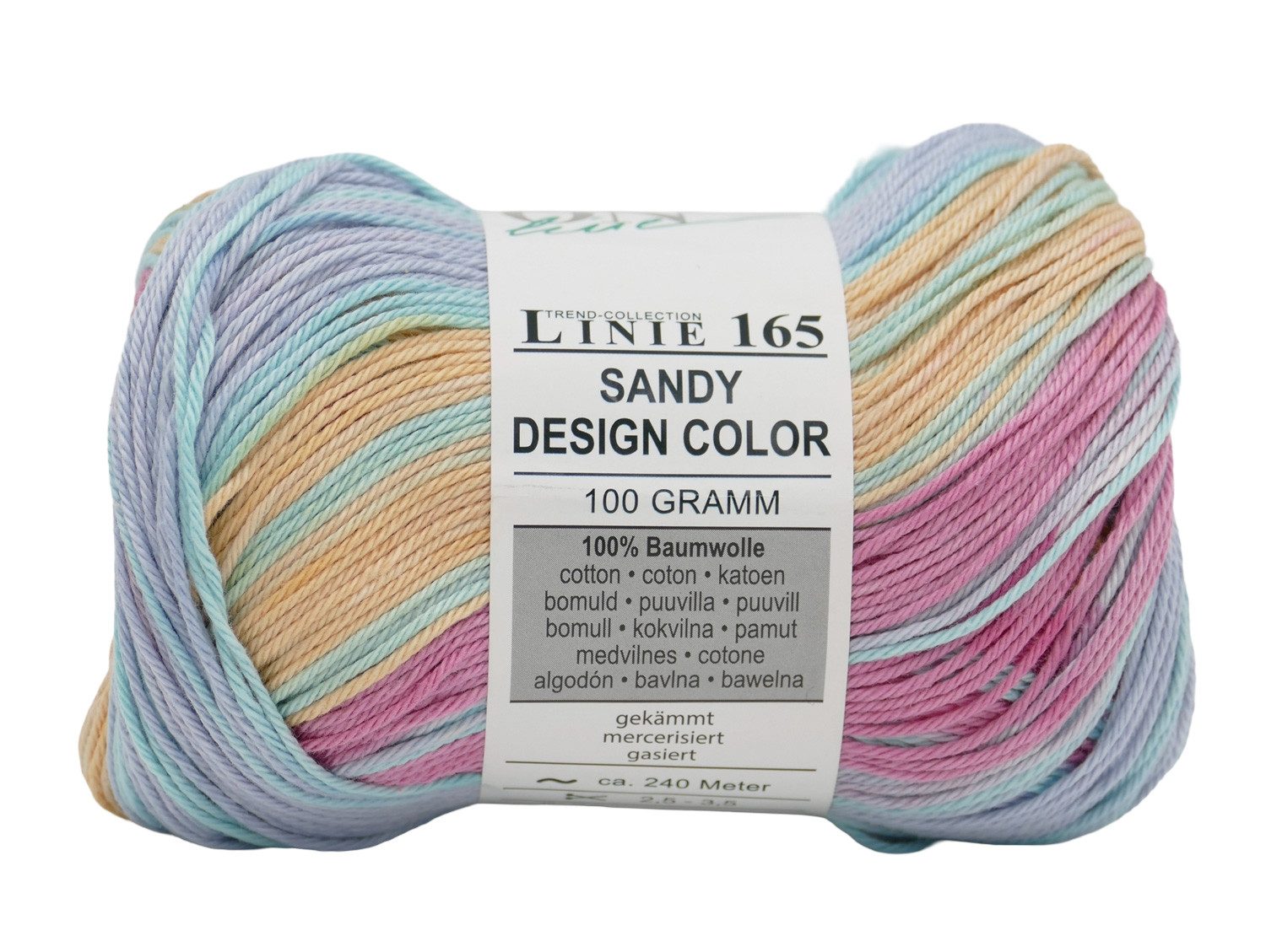 Online Garne Linie 165 Sandy Design Color Baumwollgarn mit Farbverlauf Häkelwolle, 240,00 m (Farbverlaufsgarn reine Baumwolle, Häkelgarn, Strickgarn, Strickwolle, Handstrickgarn), 100% Baumwolle, Nadelstärke 2,5 bis 3,5 mm