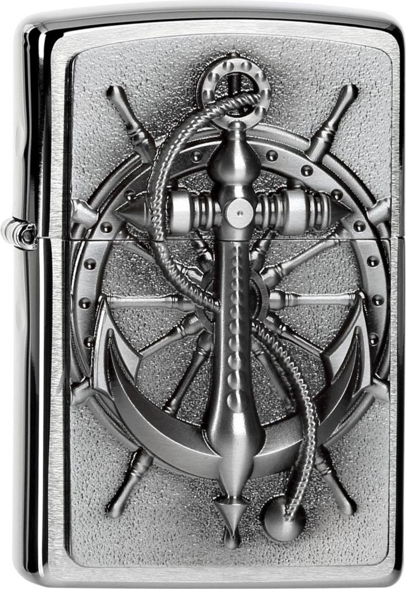 Zippo Feuerzeug Nautic Emblem Anker chrom gebürstet in einer Geschenkbox verpackt (1-St), Echtes Zippo Feuerzeug mit dem unverwechselbaren Zippo "Klick"
