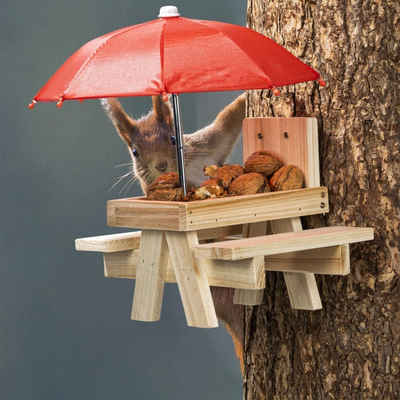 HI Futterbehälter Eichhörnchen-Futterspender mit Regenscrm Beige, Holz