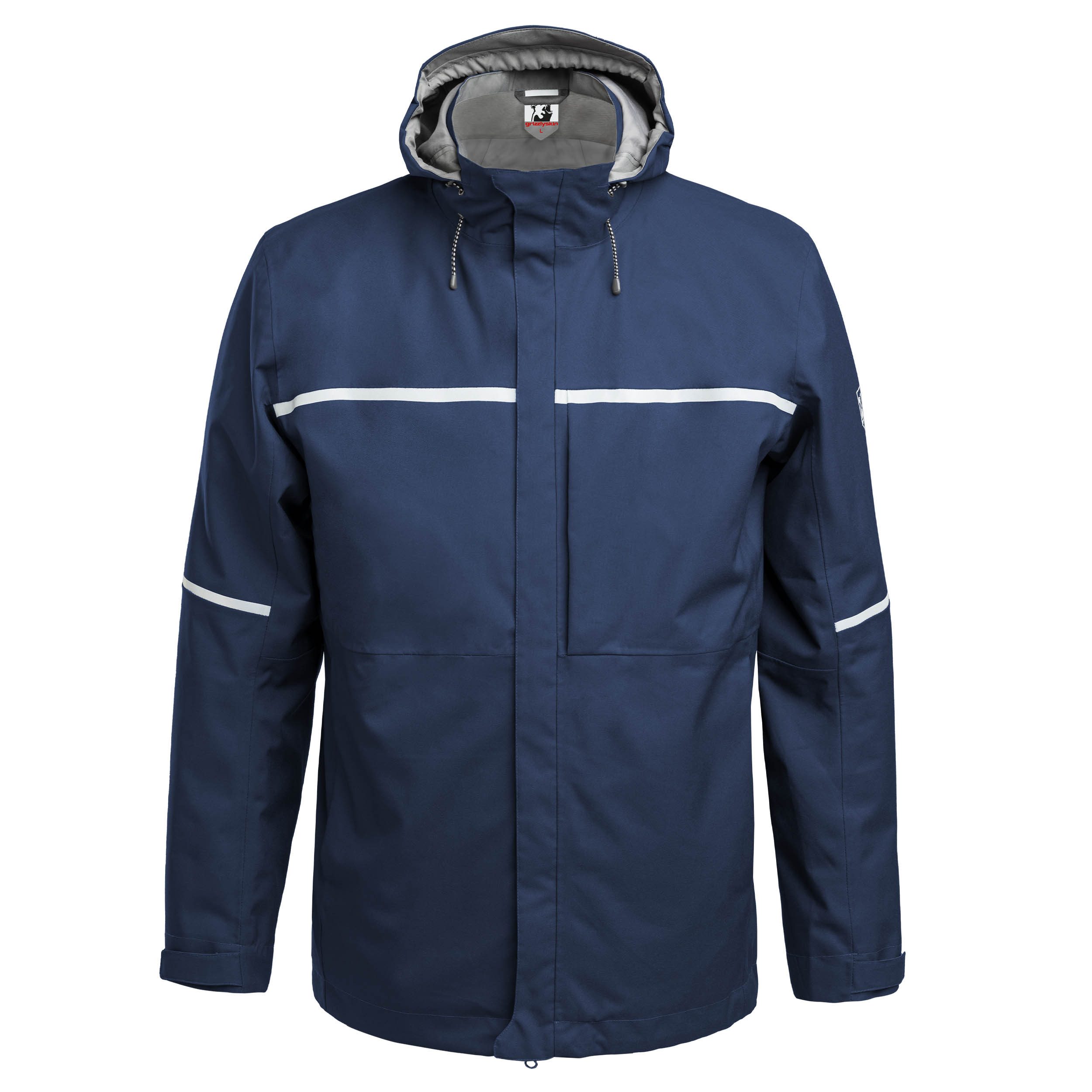 Qualitex Workwear Hardshelljacke wetterfeste Hardshelljacke, Reflex-Regenjacke mit justierbarer Kapuze (1-St) Übergangsjacke mit 5 Taschen, wasserdichten Reißverschlüssen