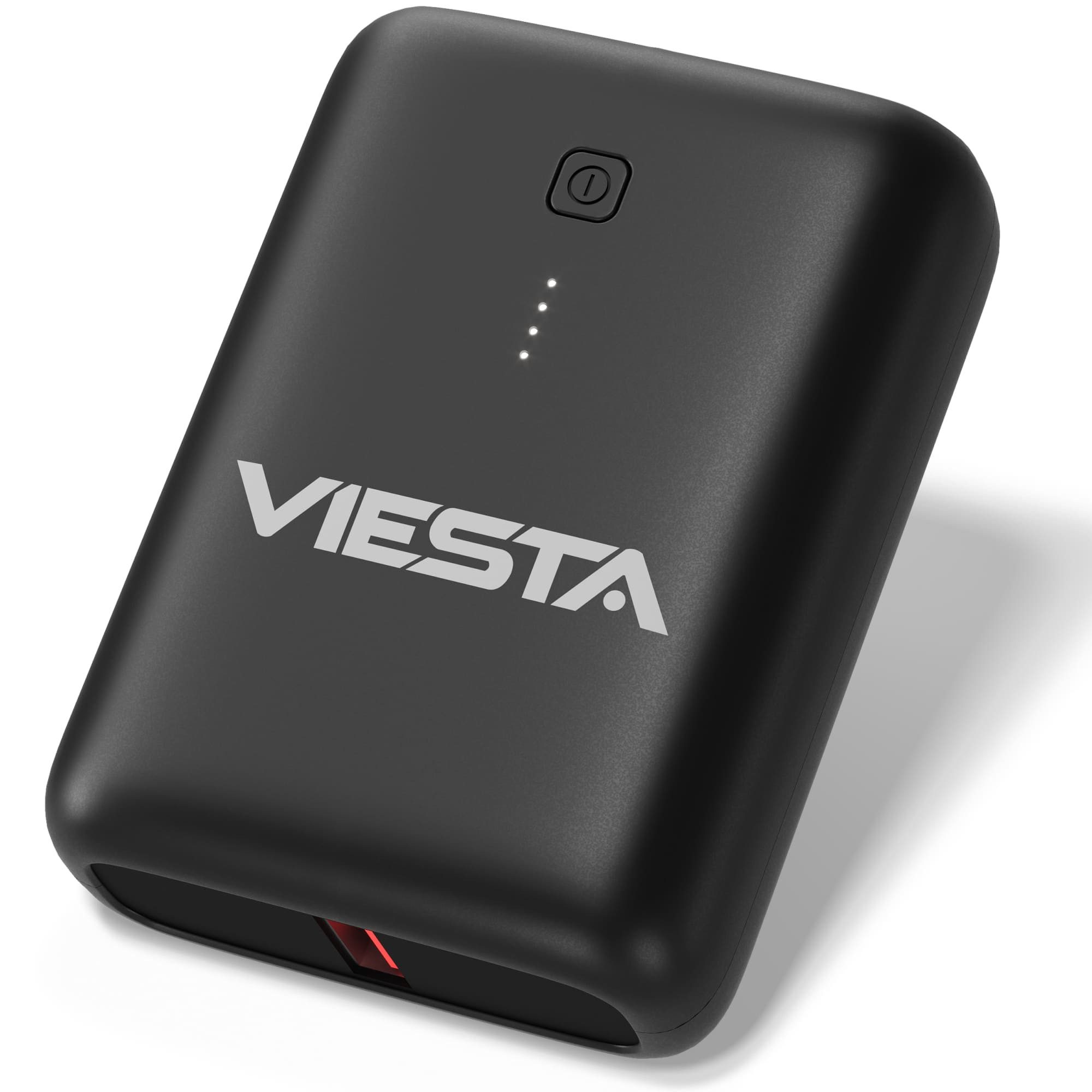 VIESTA Mini Powerbank 9.000 mAh Schwarz kompakte Powerbank, USB-A Ausgang,LED-Anzeige/handliches & kompaktes Design für unterwegs