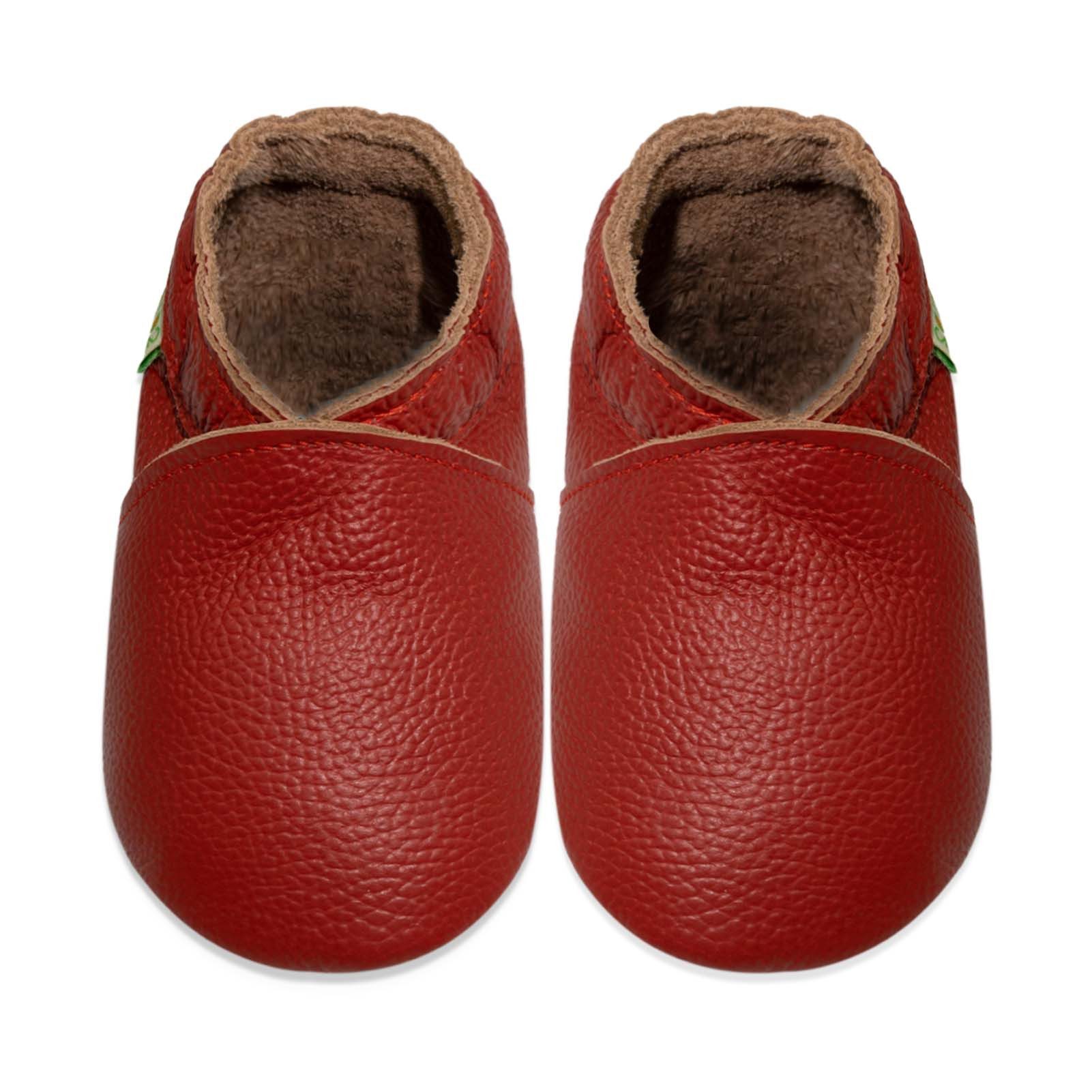 Weiche 100%Leder Lauflernschuhe Hausschuhe Lederpuschen Einfarbig Rot Krabbelschuh