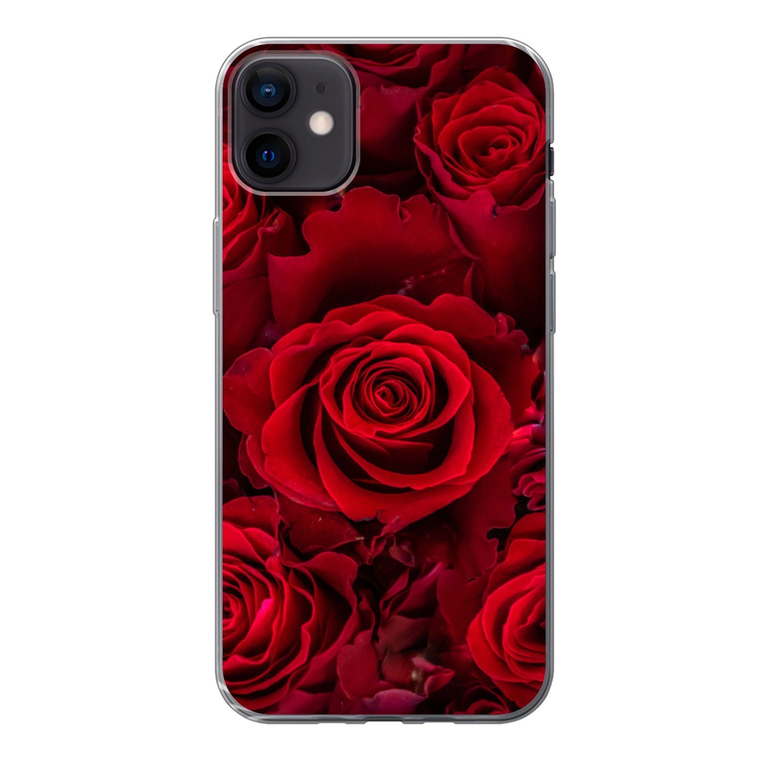MuchoWow Handyhülle für Apple iPhone 12 Mini Blumen - Rosen - Rot, Smartphone-Bumper, Print, Handy Schutzhülle Dünn