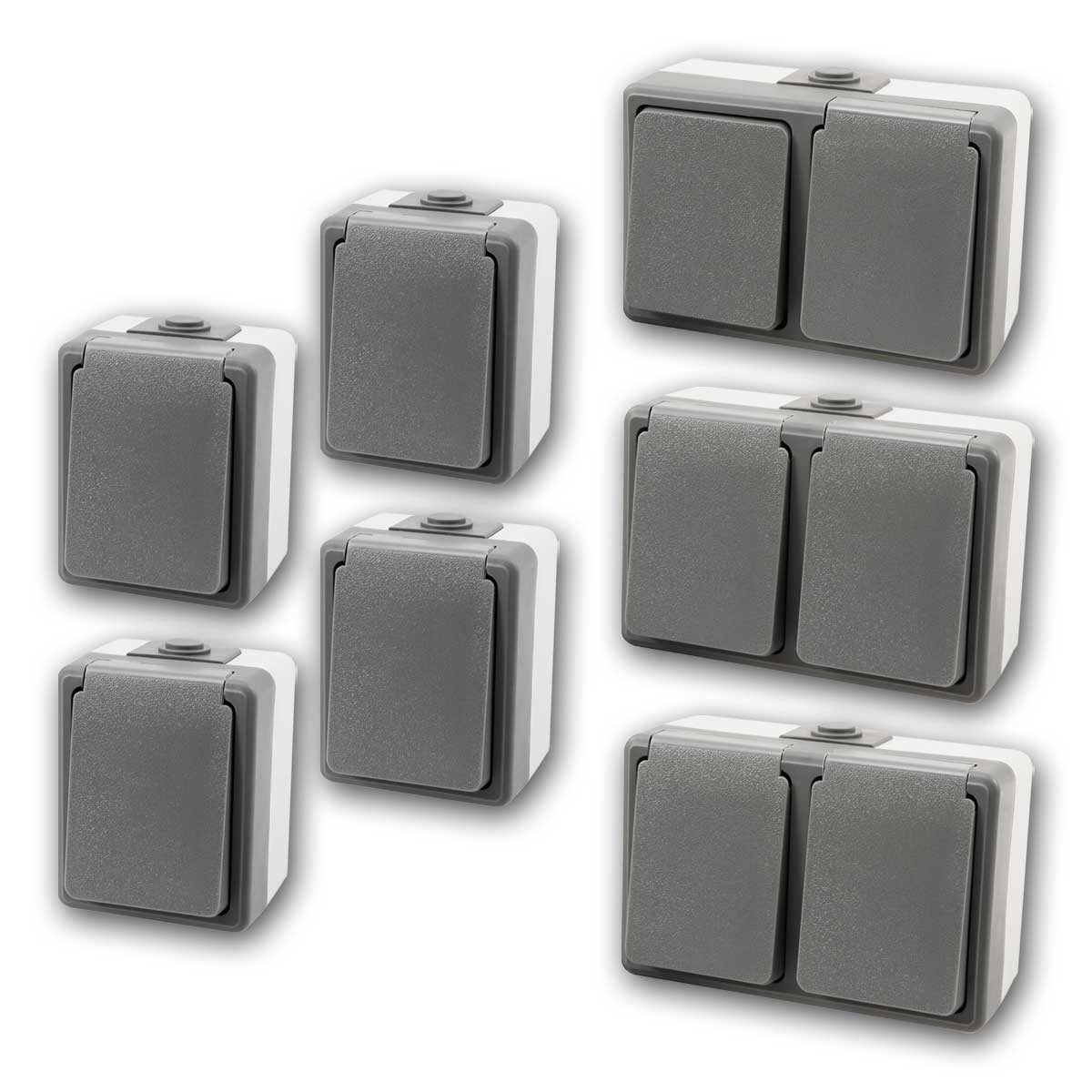 McPower Aufputz-Steckdose Feuchtraum Set "SECURE Werkstatt", grau, IP44