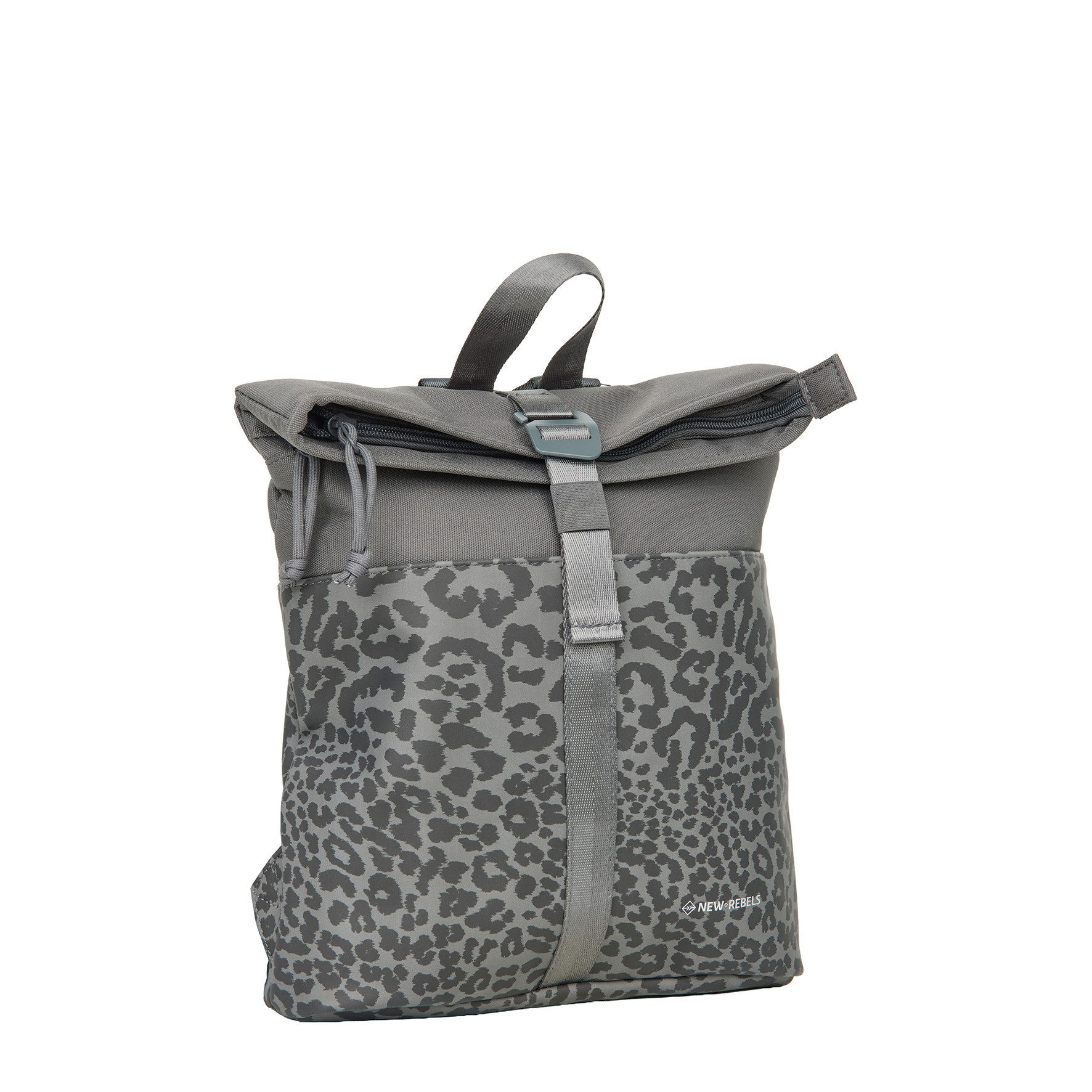 NEW REBELS Cityrucksack kleiner Roll Up RollTop Kurier Rucksack Urban Leopard Los Angeles, wasserabweisendes Planenmaterial & Nylon Leopard-Print