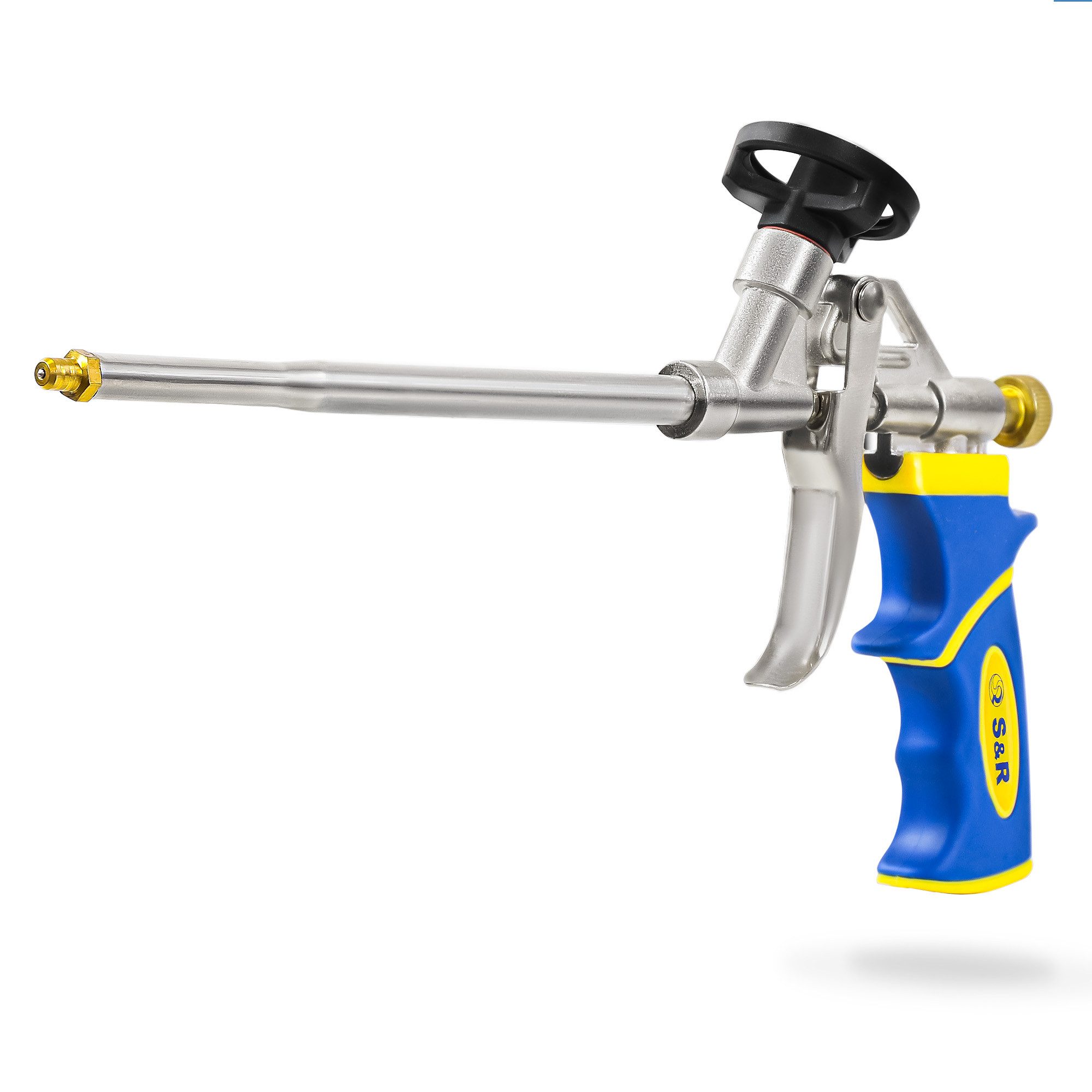 S&R Bauschaumpistole ‎ in Industriequalität für Bauschaum Dosen, präzise Schaumabgabe, 1-tlg., 1 x Schaumpistole, 2 x aufsteckbare Kunststoffdüsen, ergonomischer Griff, Teflon-beschichteter Dosen-Halter