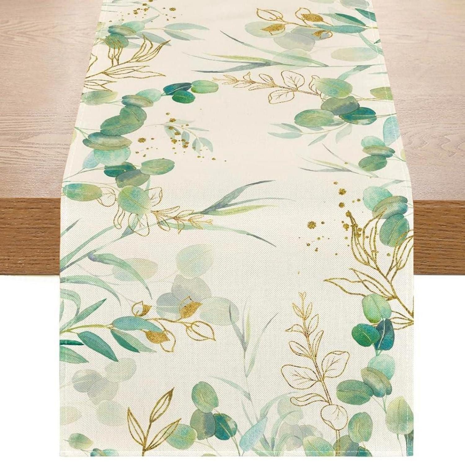 LuxusKollektion Tischläufer Tischläufer Frühling Grüne Blätter 33x180cm