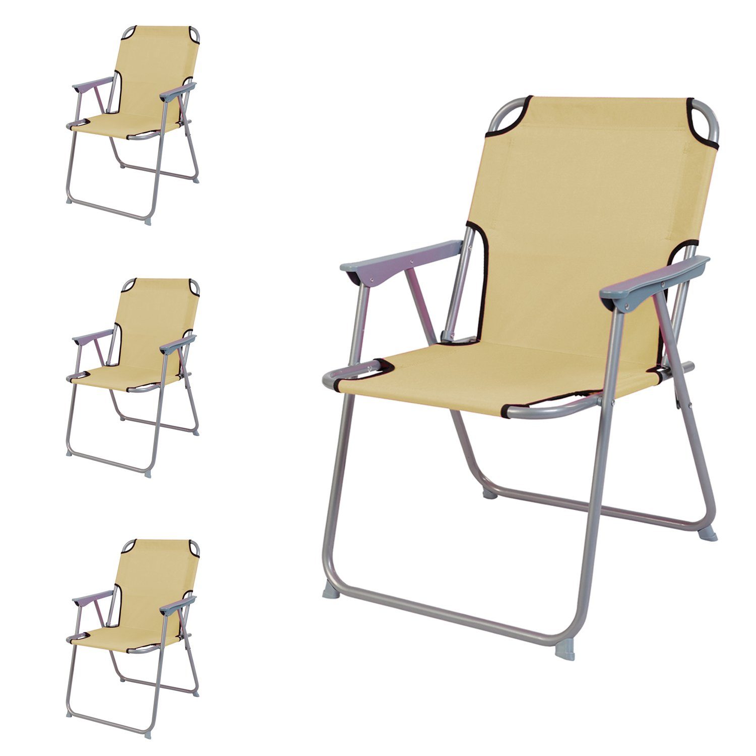 Klappstuhl 4 Stück Campingstuhl Stoff Oxfort Metall Beige