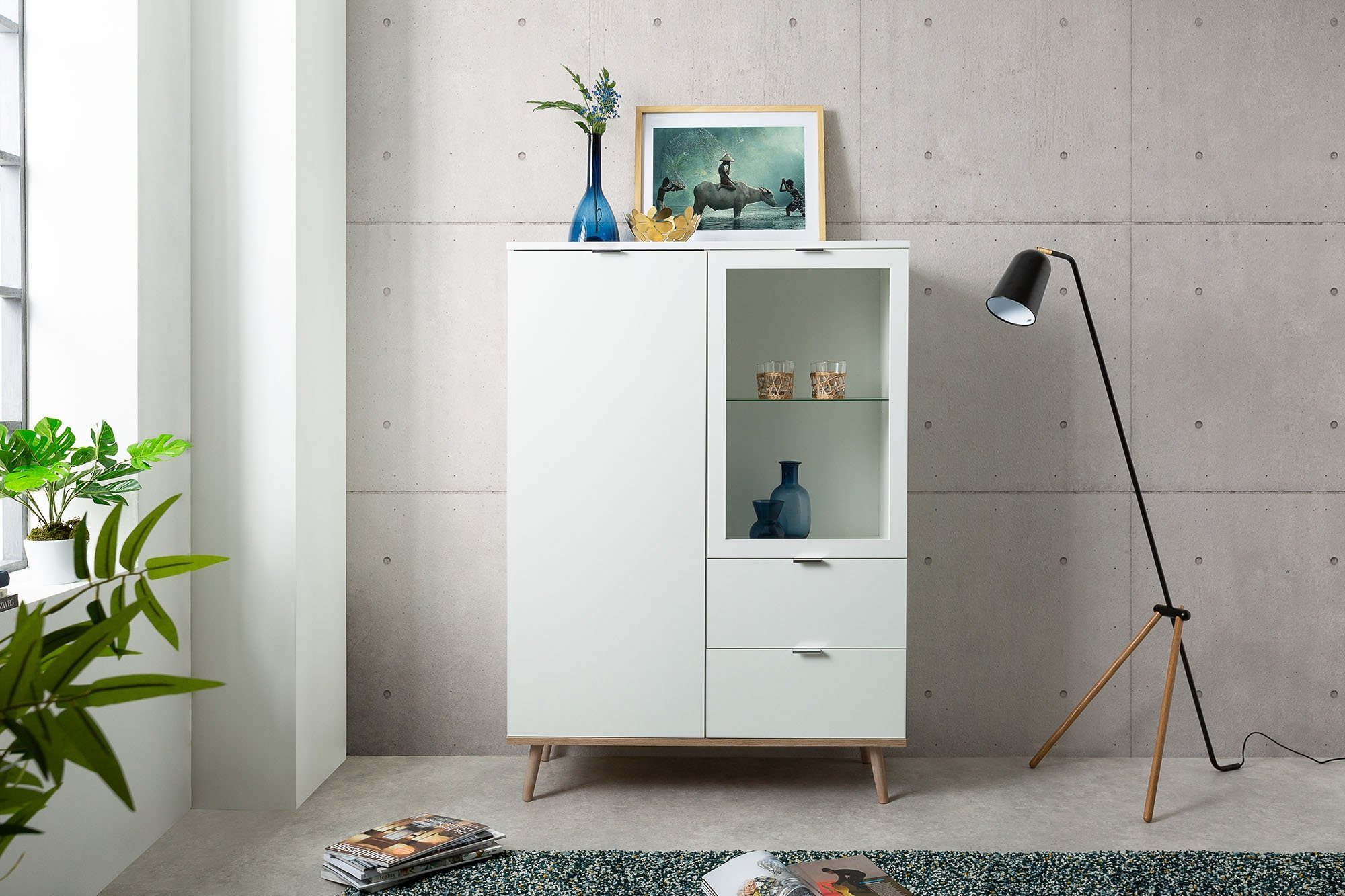 Newroom Highboard »Elia«, Weiß Sideboard Skandinavisch Kommode Vitrine  Hochschrank Wohnzimmer online kaufen | OTTO
