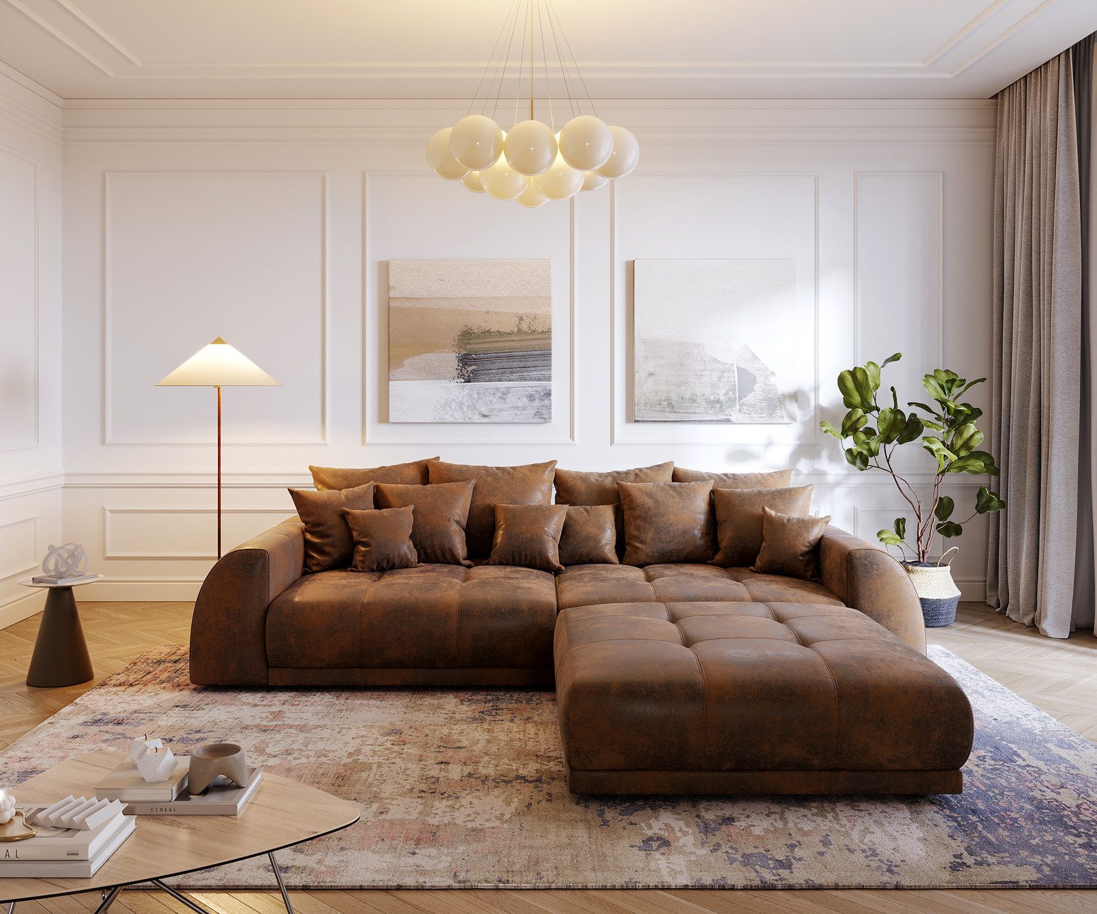 DELIFE Big-Sofa Violetta, Braun 310 x 135 cm Antik Optik inklusive Hocker K günstig online kaufen