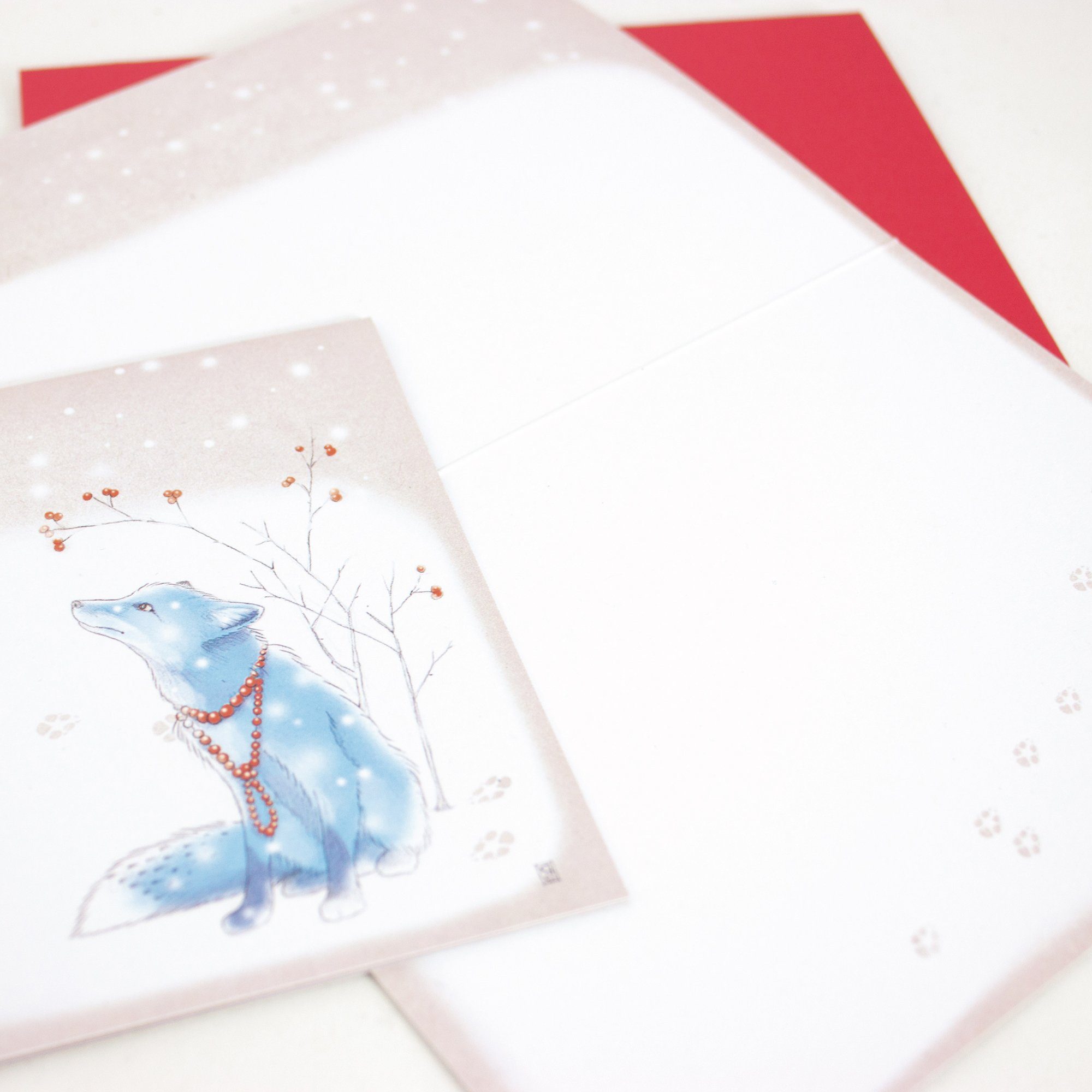 Hummingbird Bow Grußkarten & rot Fuchs im Grußkarte Schnee