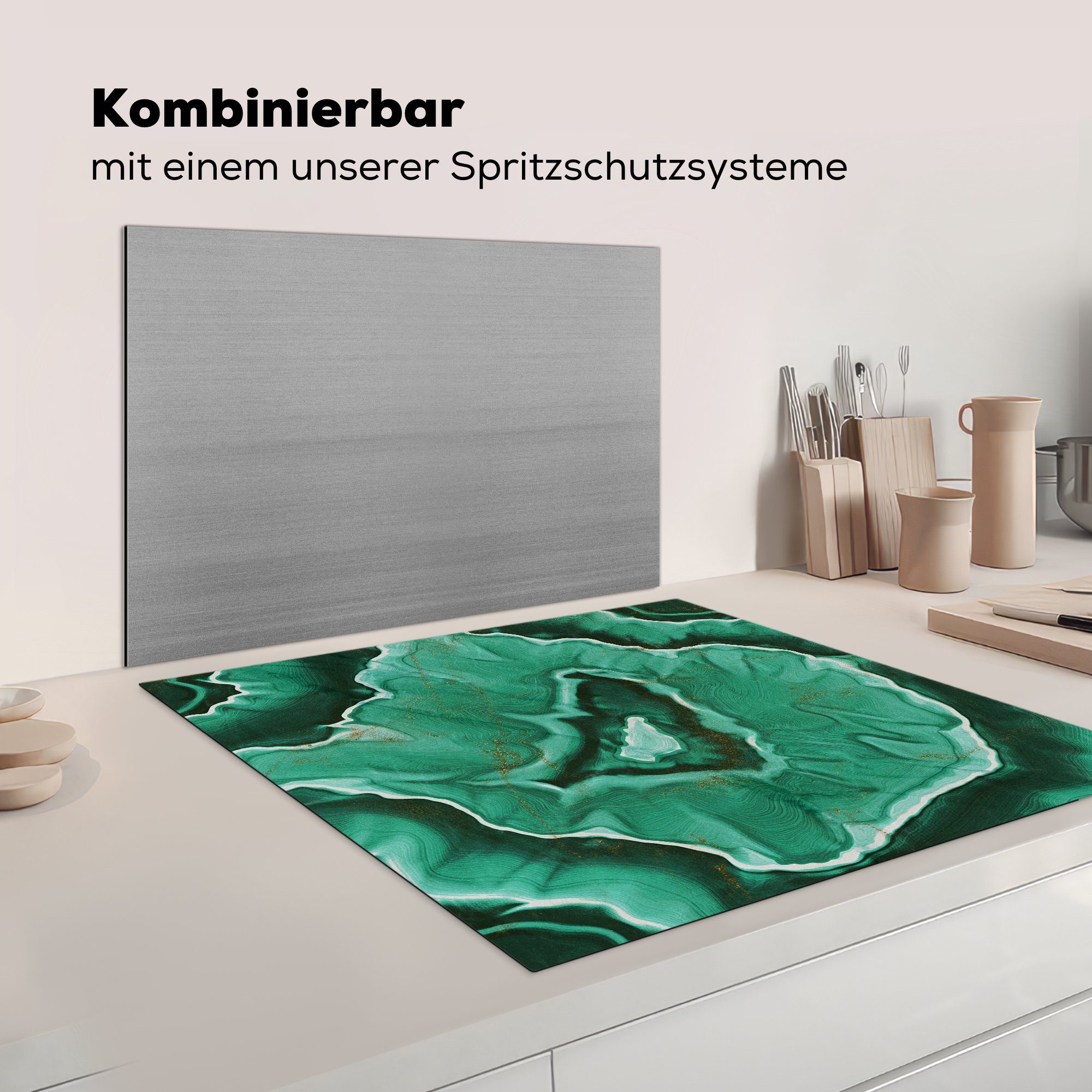 MuchoWow Herdblende-/Abdeckplatte - Arbeitsplatte Vinyl, cm, Grün Ceranfeldabdeckung, (1 tlg), 78x78 für küche Golden, - Marmor