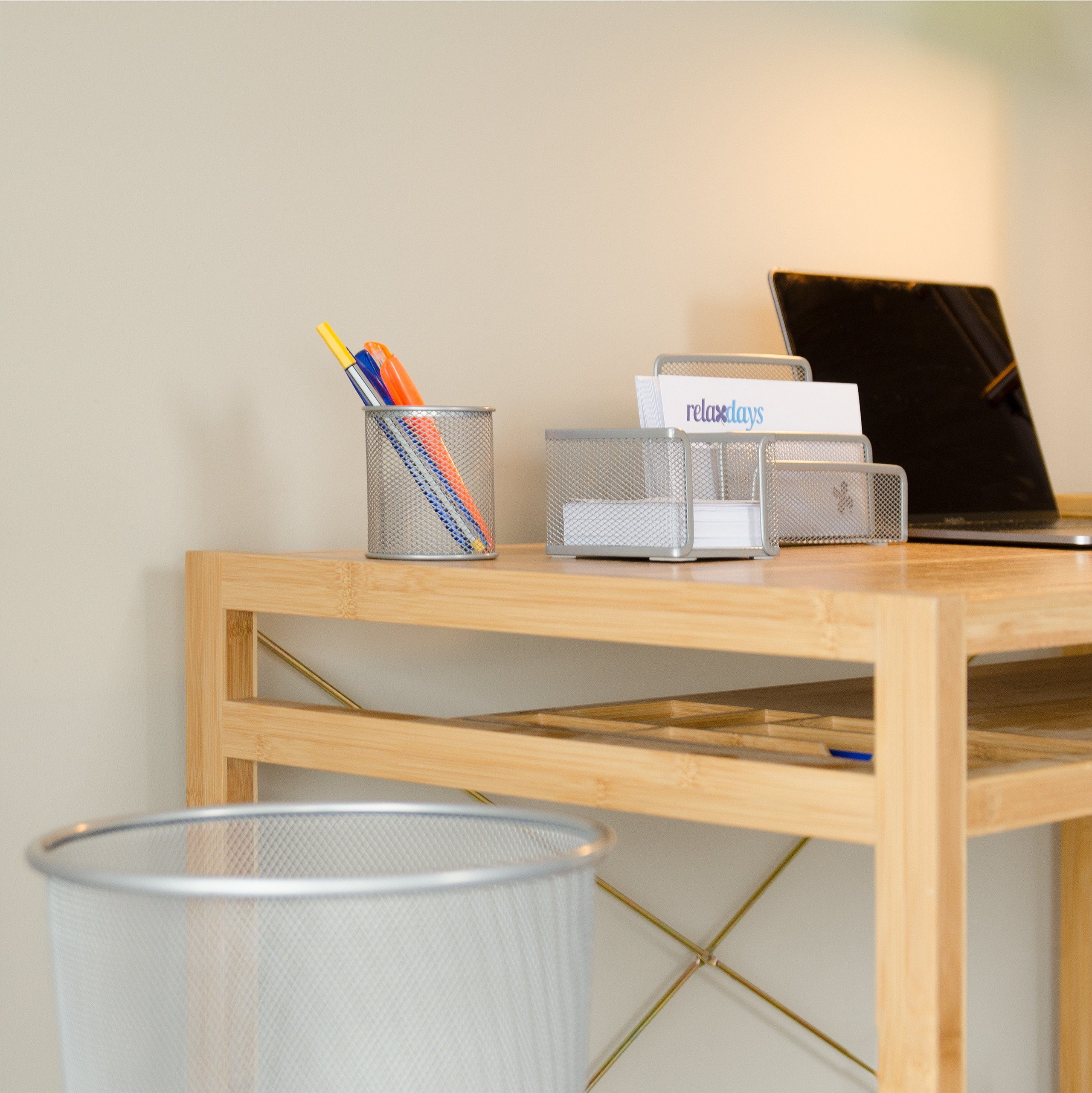 relaxdays Schreibtischaufsatz Schreibtisch Organizer Set, 4-teilig, silber günstig online kaufen