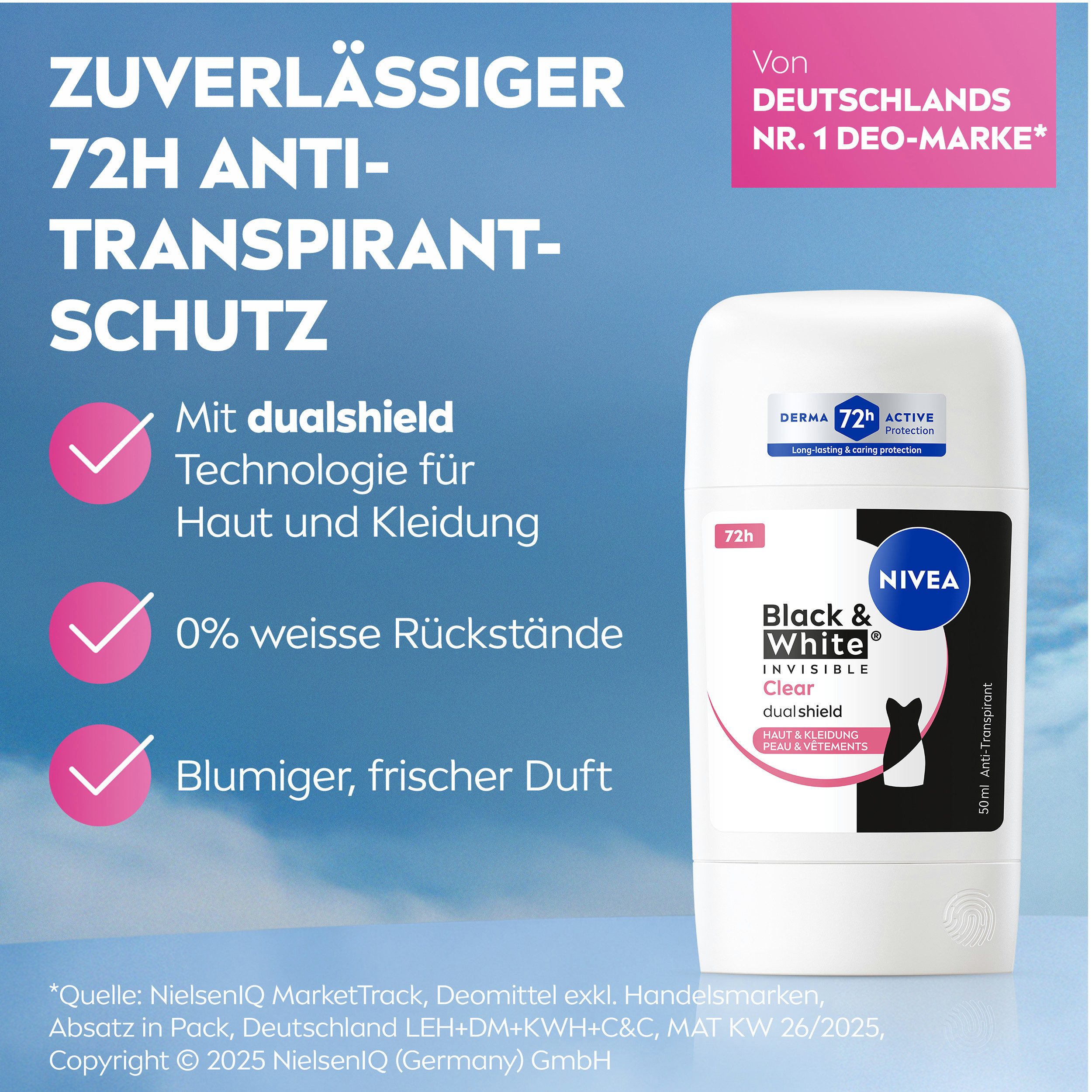 Nivea Deo-Stift Black & White Invisible Clear Deo Stick 5 x 50ml, 5-tlg.