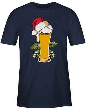 Shirtracer T-Shirt Bierglas mit Weihnachtsmütze Weihachten Kleidung