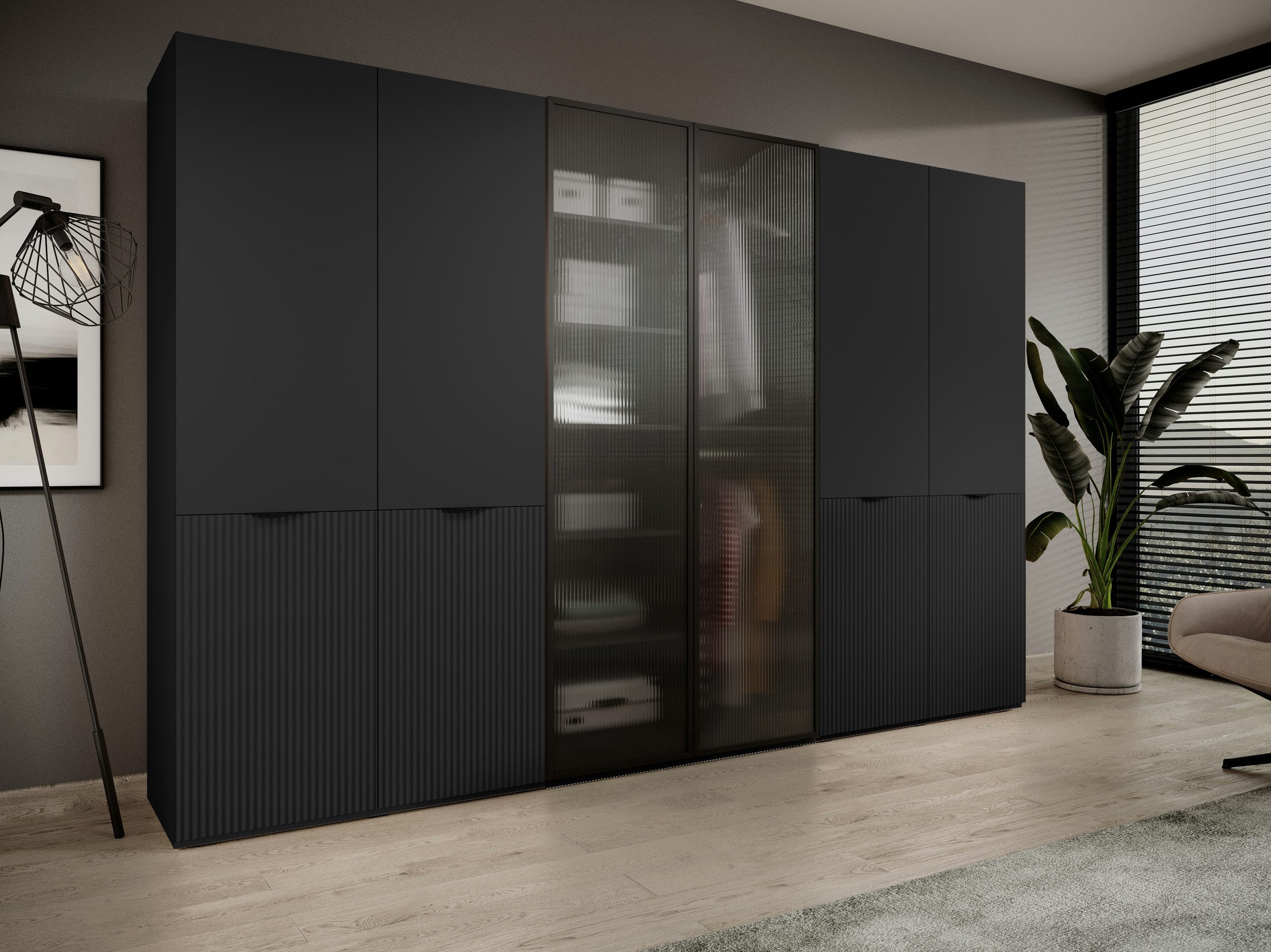 MOEBLO Drehtürenschrank MINEWRA FLUTES 300 (6-türiger Kleiderschrank mit el günstig online kaufen