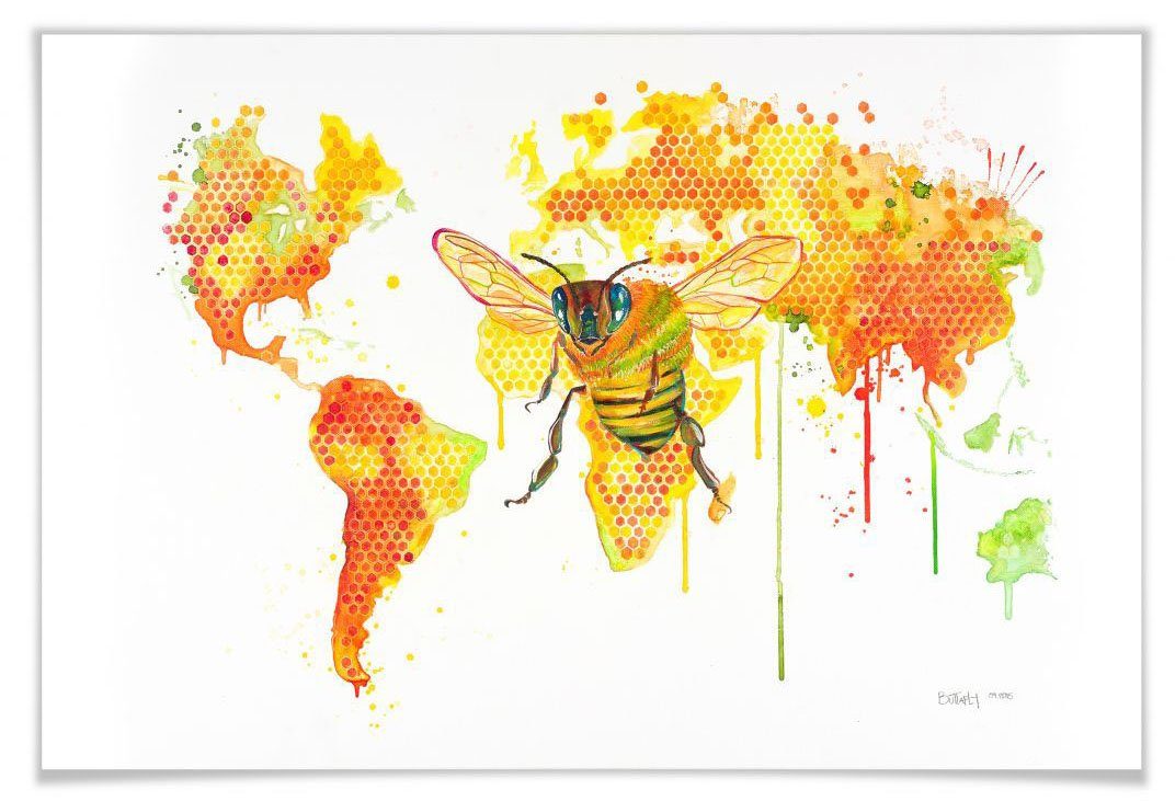 Wall-Art Poster Bees World, Schriftzug (1 St), Poster, Wandbild, Bild, Wandposter | Poster