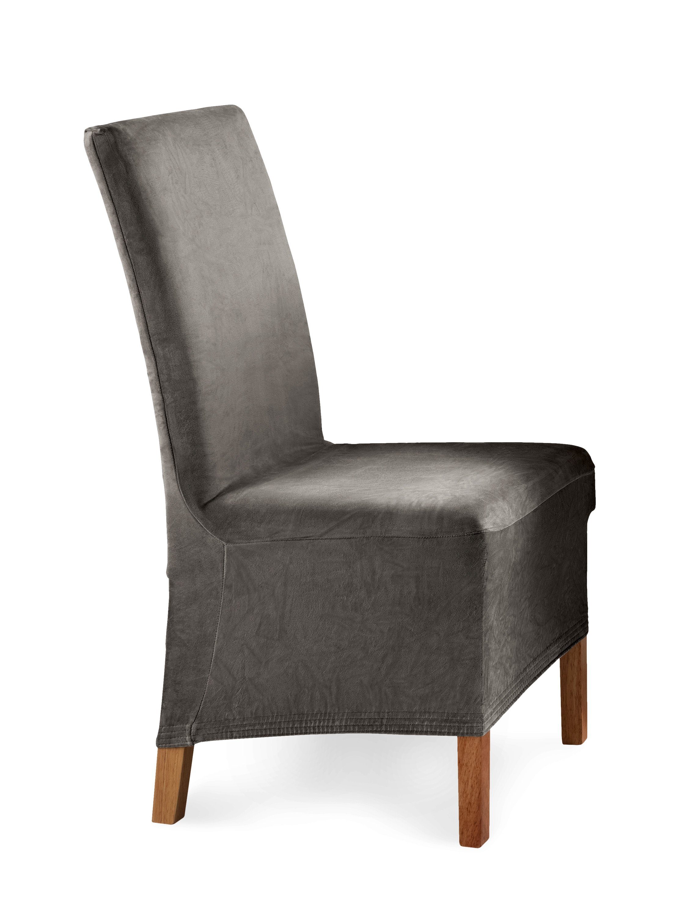 Beautex Stuhlhusse EVA Stuhlhusse Lang, elastische Uni Stretch-Husse Samt Mikrofaser