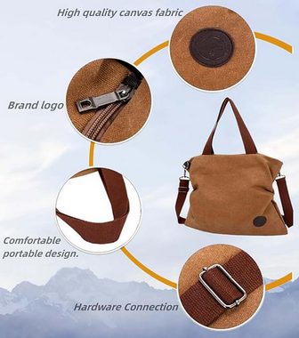 Coonoor Schultertasche Canvas Damen handtasche mit Reißverschluss, Abnehmbarer Schultergurt