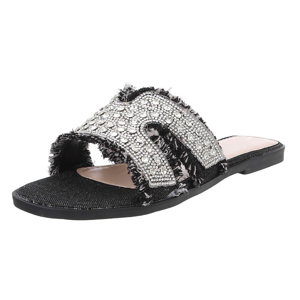 Ital-Design Funkelnde Sommer-Sandalen mit Fransen für Damen Riemchensandalette (89372552) Blockabsatz Riemchensandalen in Schwarz