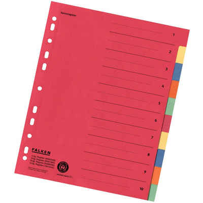 Falken Aktenordner, Register Karton DIN A4 farbig 10-teilig Mehrfarbig