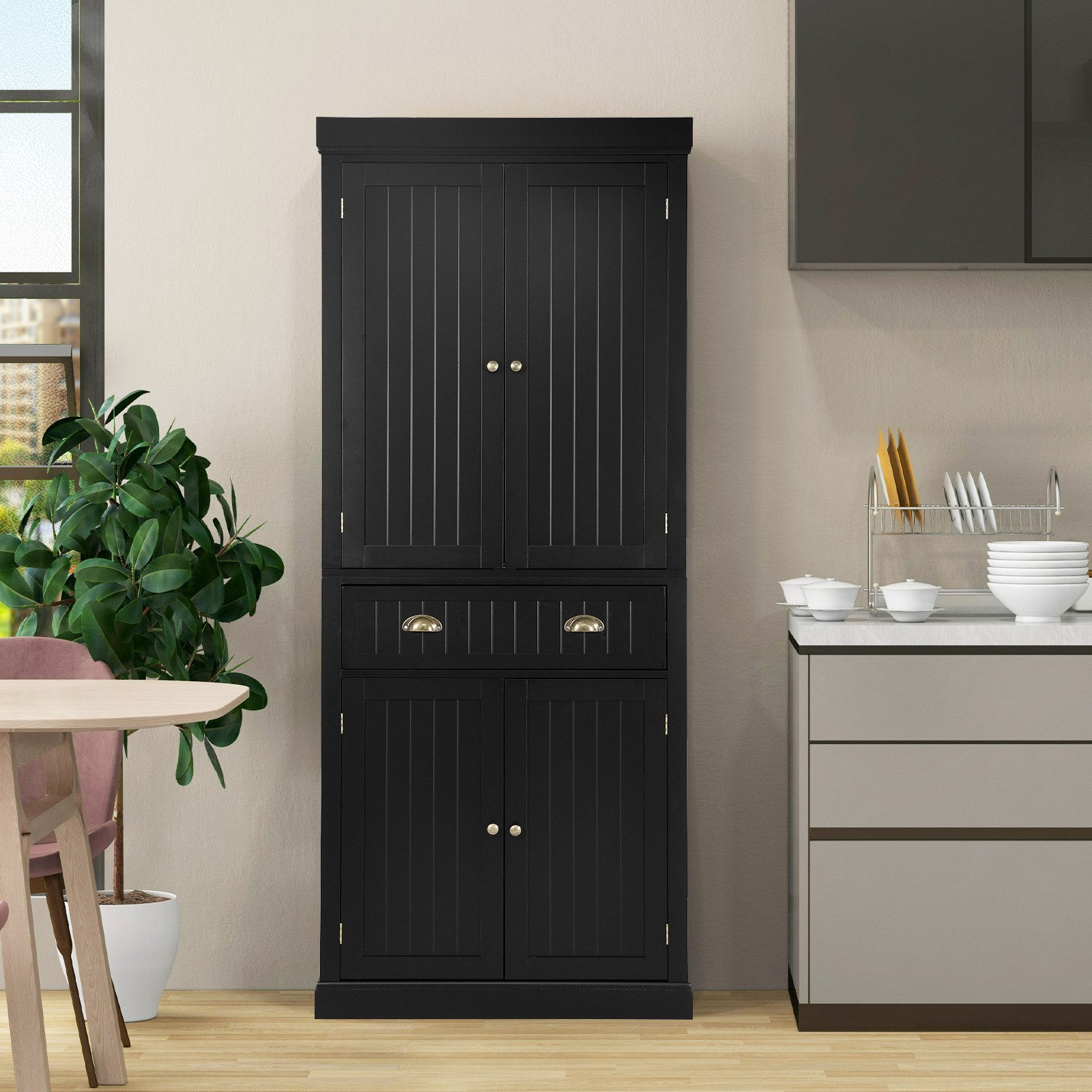 COSTWAY Küchenbuffet Hochschrank mit verstellbarer Regalen&Schublade, günstig online kaufen