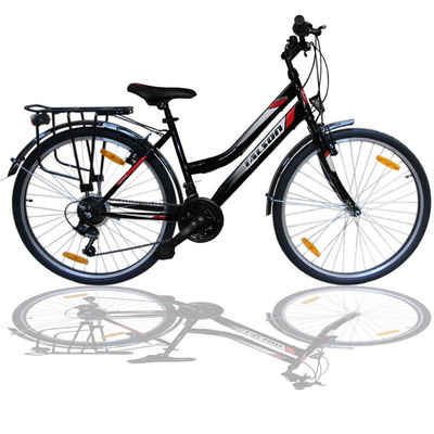 Talson Cityrad 28 Zoll Cityrad, 21 Gang Shimano, Kettenschaltung, mit Beleuchtung nach StVZO und Gepäckträger Schwarz