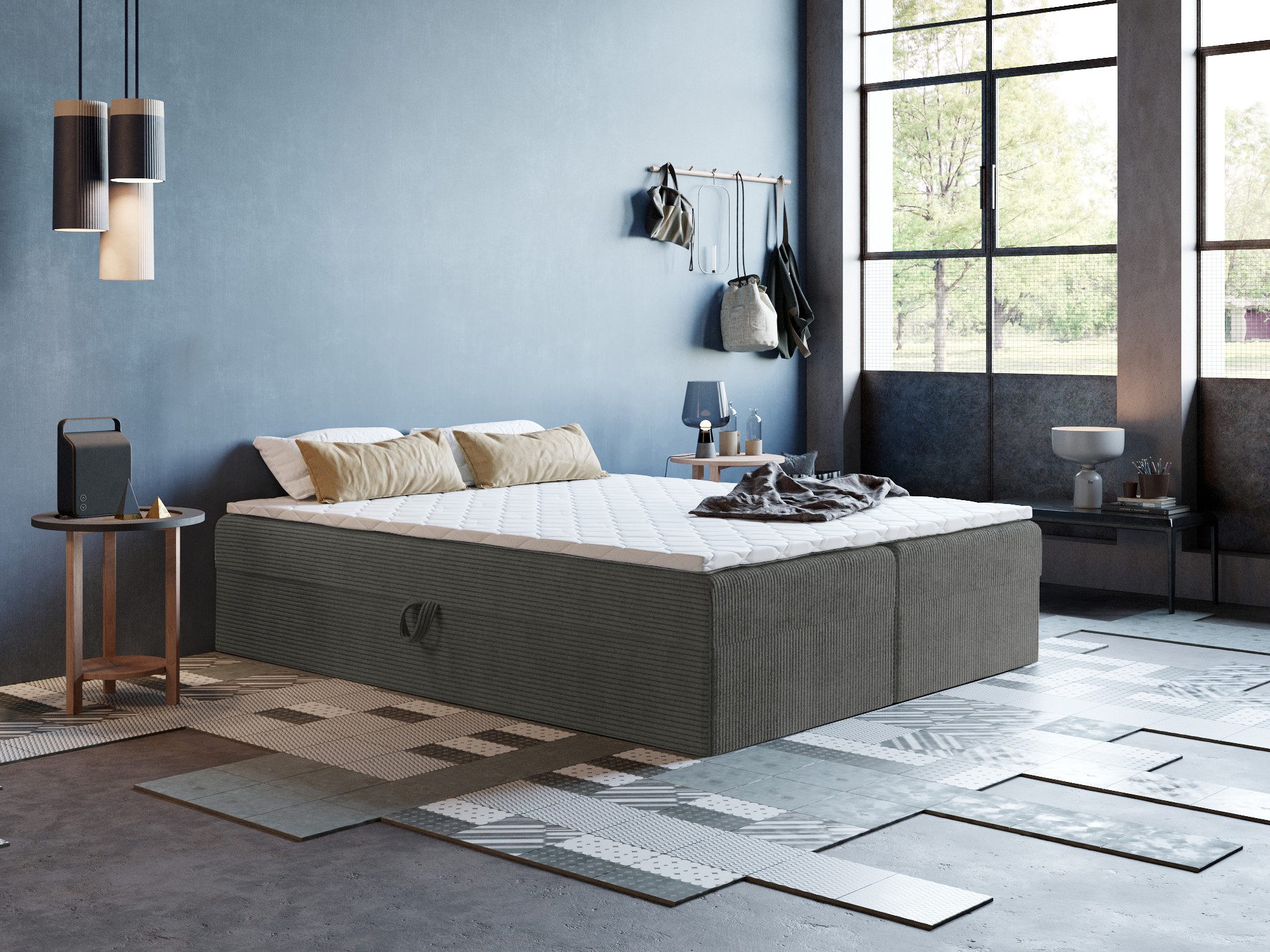 Godre Boxspringbett mit Bettkasten ARES 2 - 150x200 cm - Bonell Matratze und Topper (Bett + Matratze + Topper T-25), Bett mit zwei seitlich zu öffnenden Kästen