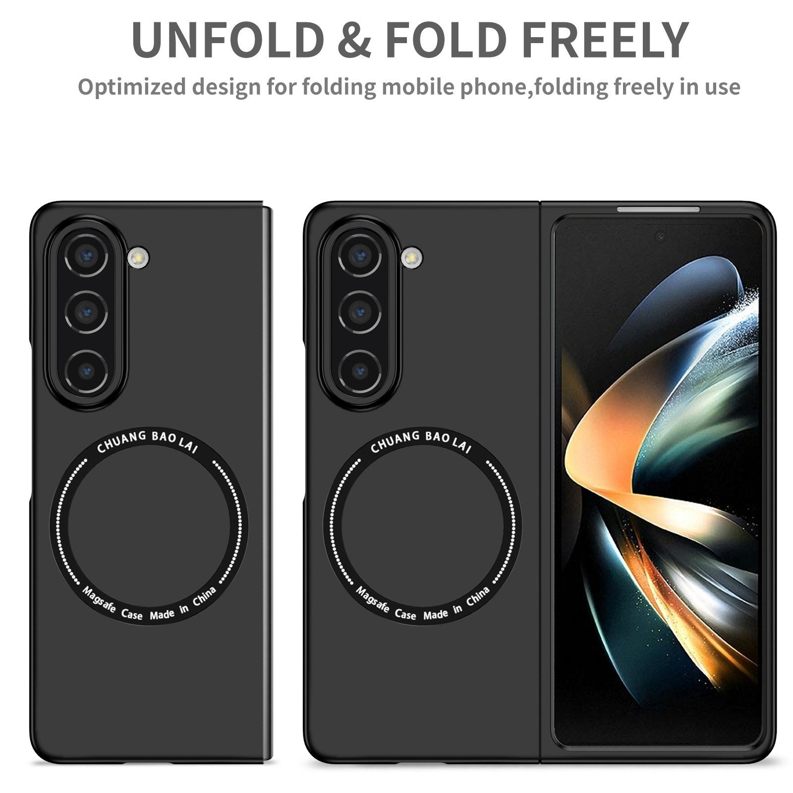 Wigento Handyhülle Für Samsung Galaxy Z Fold6 Magnet Magsafe Handy Schutz Hülle Schwarz, MagSafe faltbare Schutzhülle