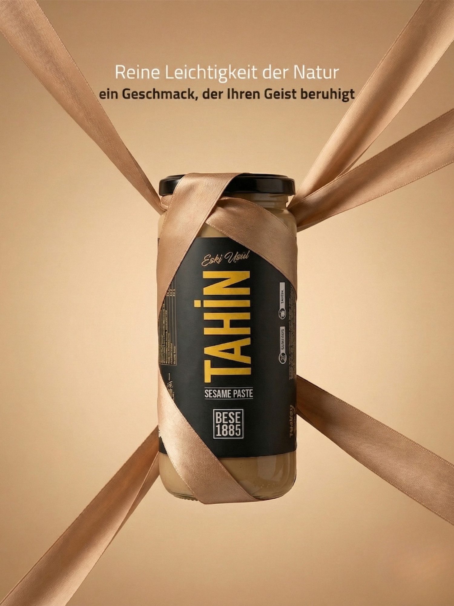 BESE1885 Saucen BESE1885 Tahin Sesampaste, einfach geröstet, 100% Natur, 230g/500g, Fast 140 Jahre Familientradition, Im Glas, Ohne Palmöl, Zuckerzusatz