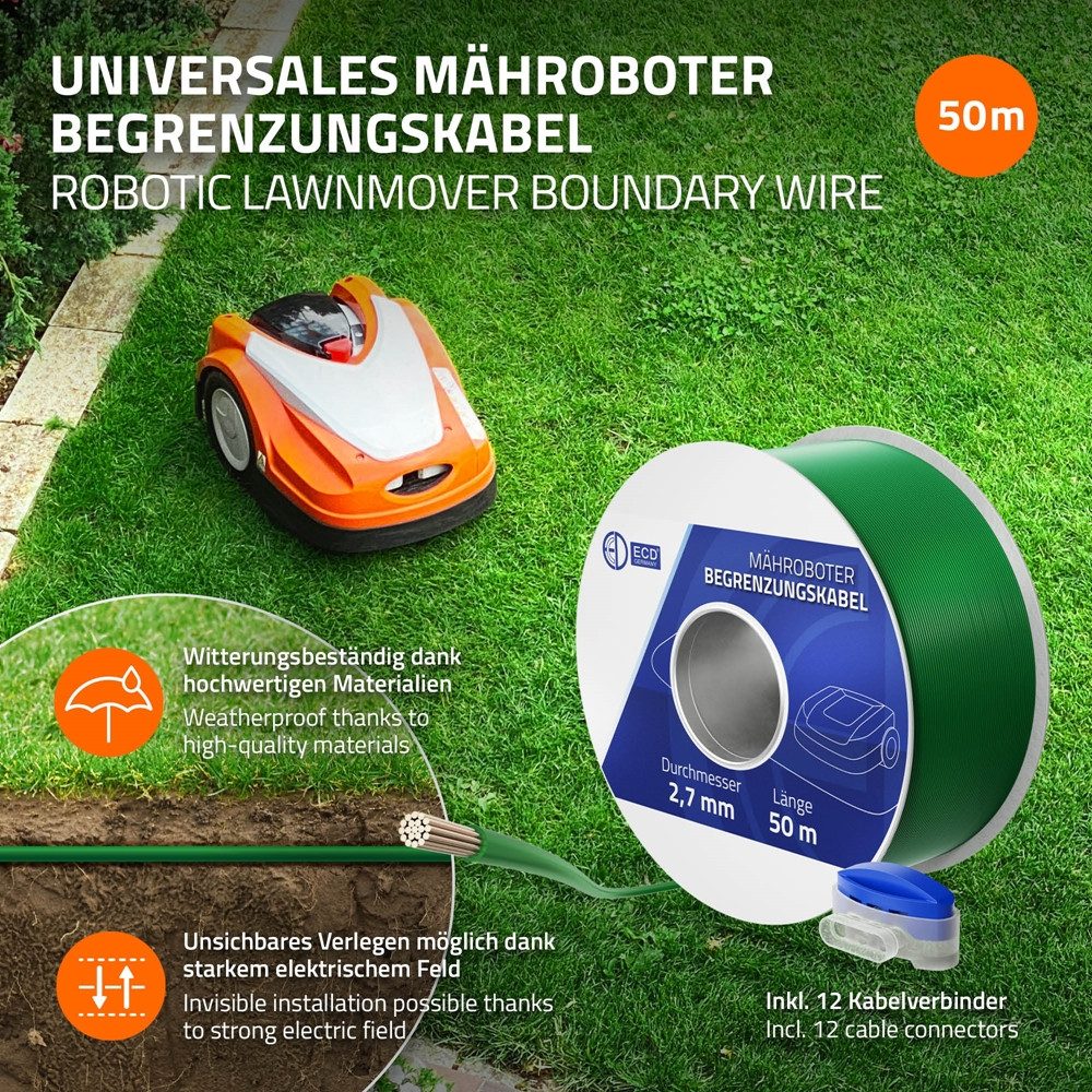Thumbnail - ECD Germany Universal Begrenzungsdraht aus Kupfer verzinnt für Mähroboter Begrenzungskabel, (5000 cm), Kabel für Rasenmä...