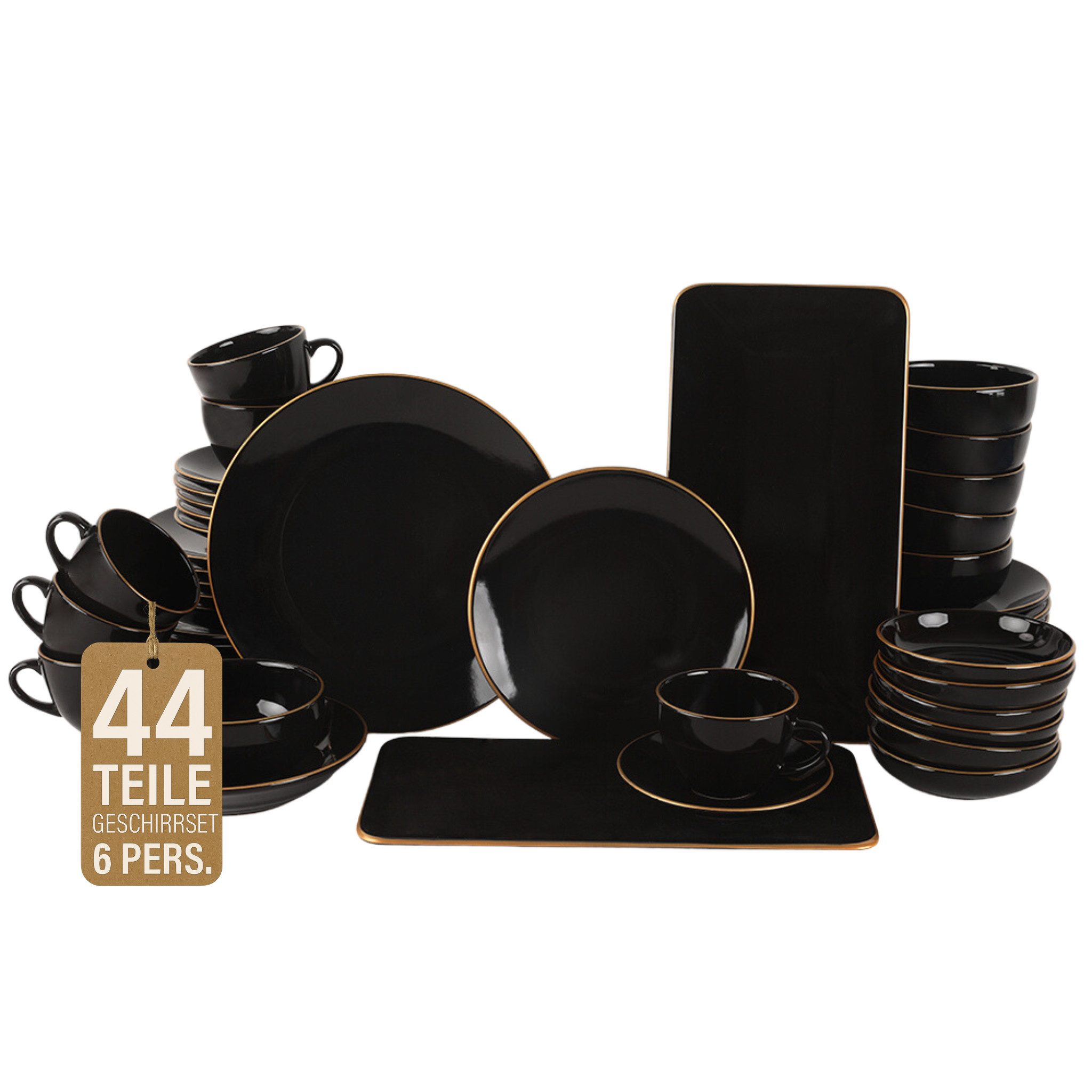 gowoll Kombiservice Tafelservice Kombigeschirr 44 -tlg. Geschirrset mit Kaffeeset GOLDLINE (44-tlg), 6 Personen, Mikrowellen-, Spülmaschinengeeignet