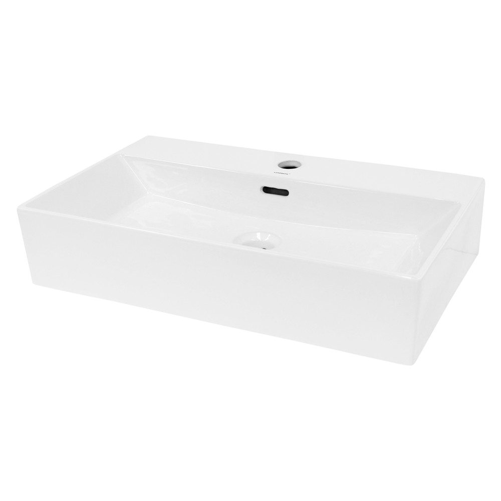 LuxeBath Waschbecken Aufsatzwaschbecken aus Keramik Handwaschbecken Wasserfall Waschtisch, Aufsatzwaschtisch Waschschale Eckig 605x365x130 mm Weiß Spülbecken