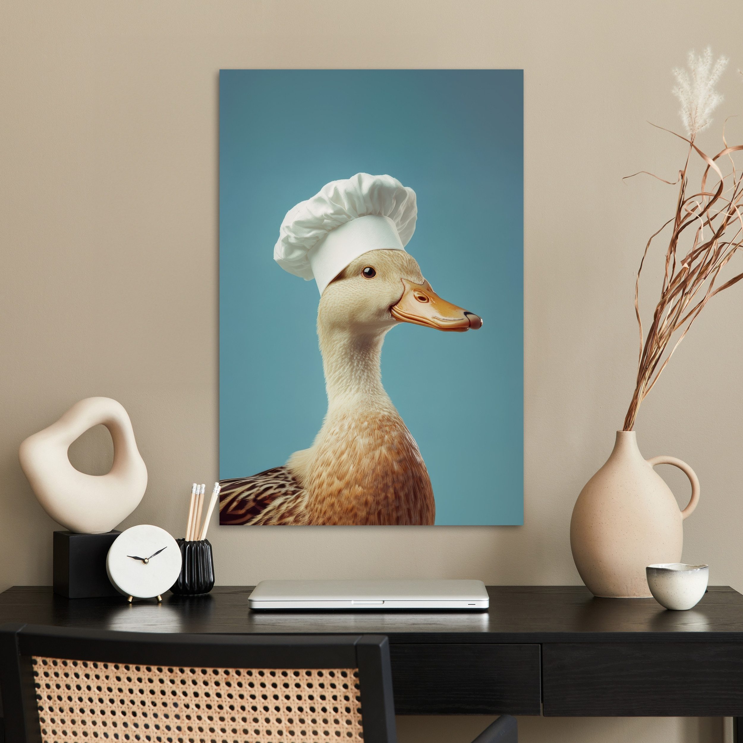 MuchoWow Poster Ente - Kochmütze - Süß - Vogel, (1 St), Poster ohne Rahmen, Wandbild, Wandposter, 40x60 cm
