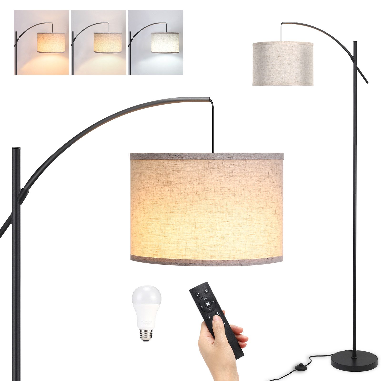 FIMEI Stehlampe LED-Stoffschirm-Stehlampe 9W, stufenlos dimmbar, E27-LED-Le günstig online kaufen