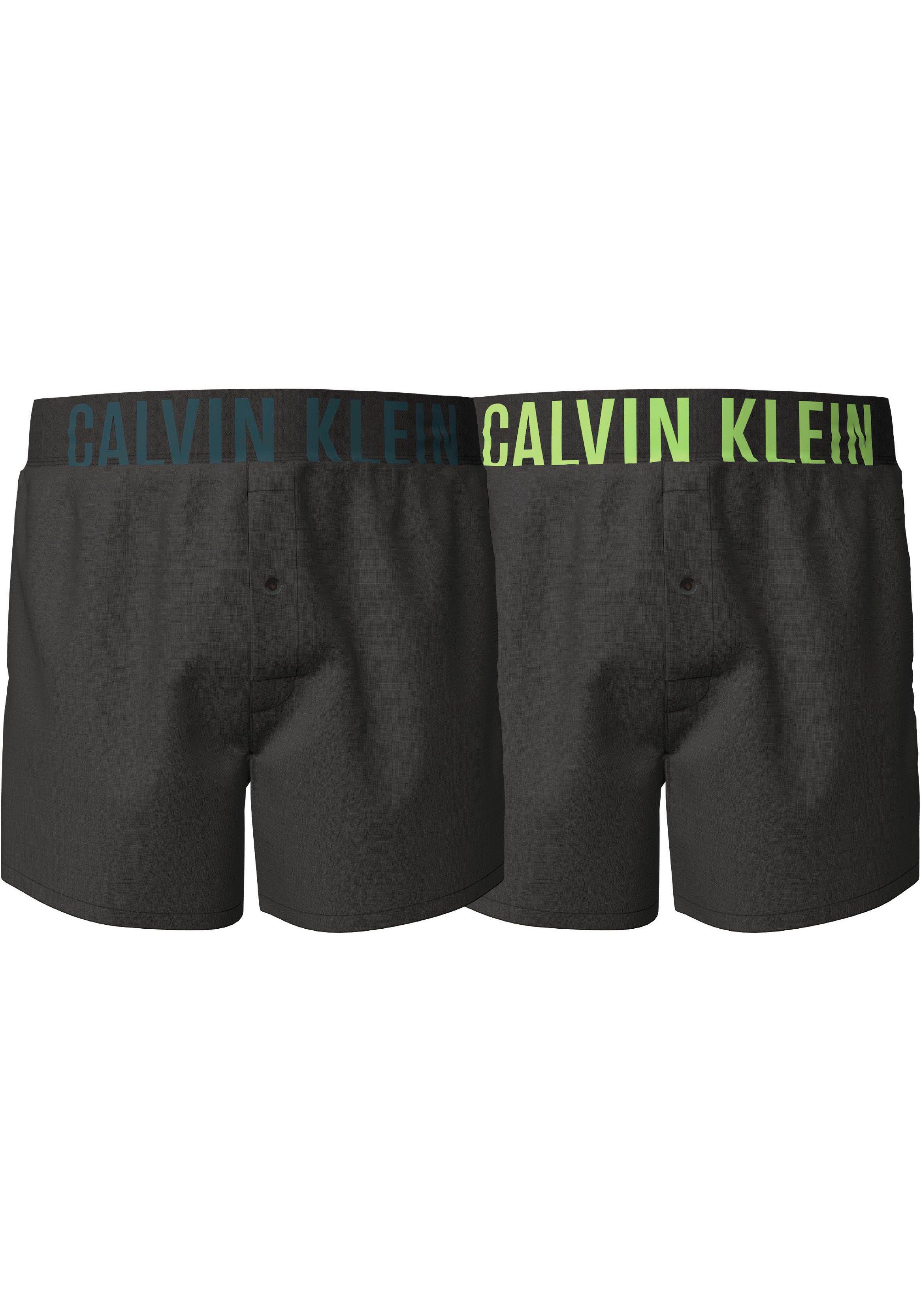 Calvin Klein Calvin mit Underwear B-TROPIC-LIME&-PONDEROSA-PINE 2er-Pack) SLIM 2PK Klein BOXER (Packung, Logo-Elastikbund Boxer