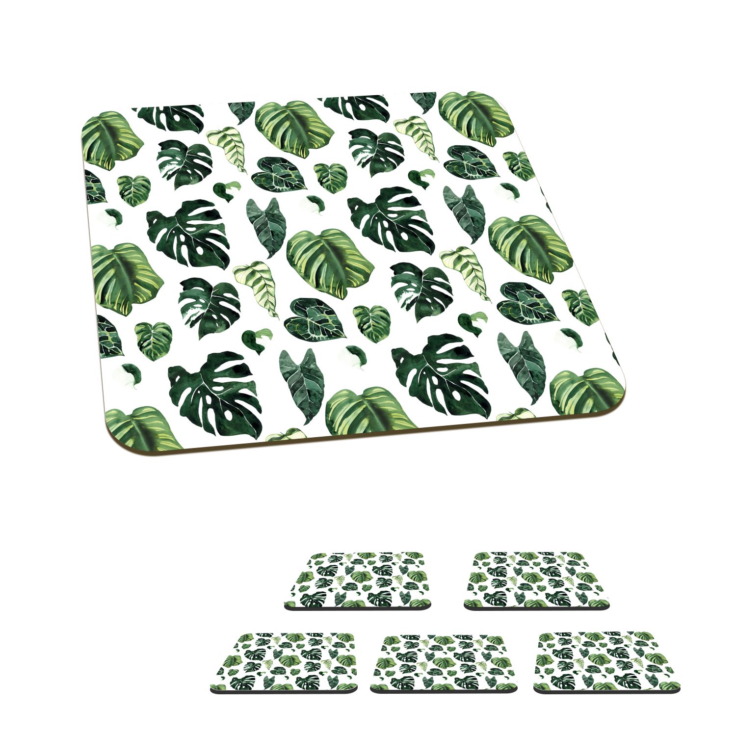 MuchoWow Glasuntersetzer Blätter - Tropisch - Grün, Zubehör für Gläser, 6-tlg., Glasuntersetzer, Tischuntersetzer, Korkuntersetzer, Untersetzer, Tasse