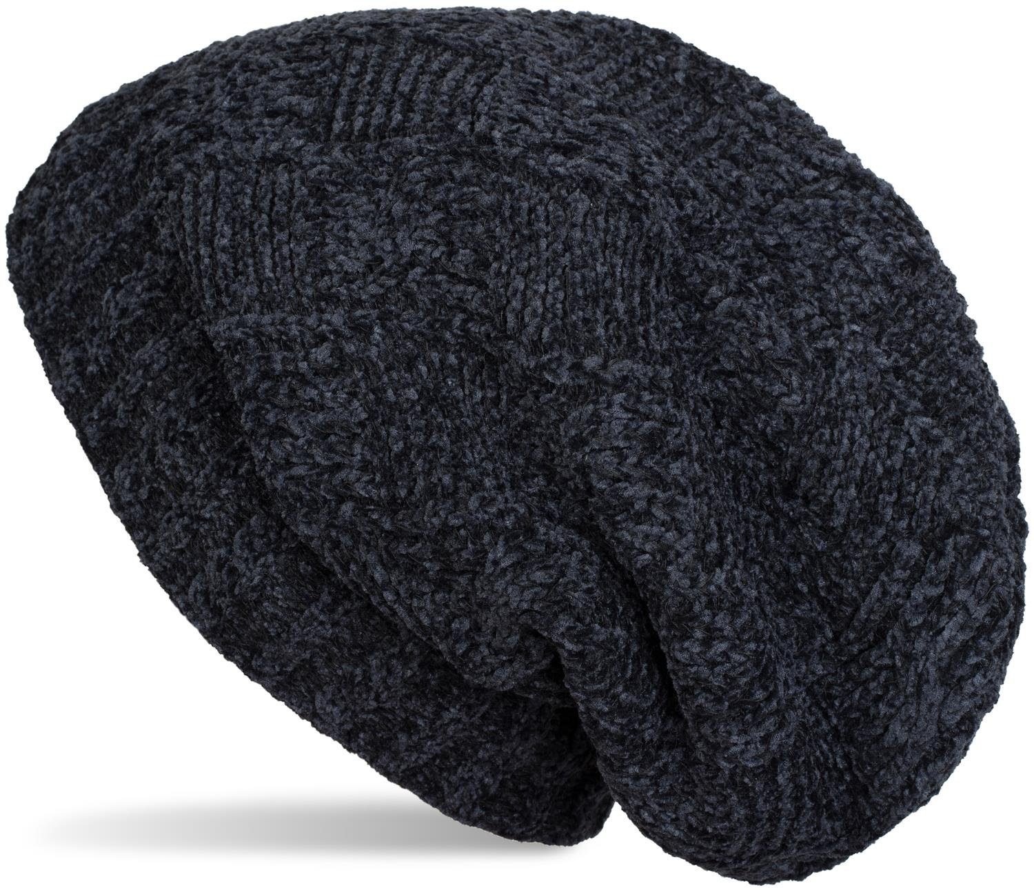 styleBREAKER Strickmütze (1-St) Chenille Beanie Muster / mit Dunkelblau Mütze Midnight-Blue Flecht