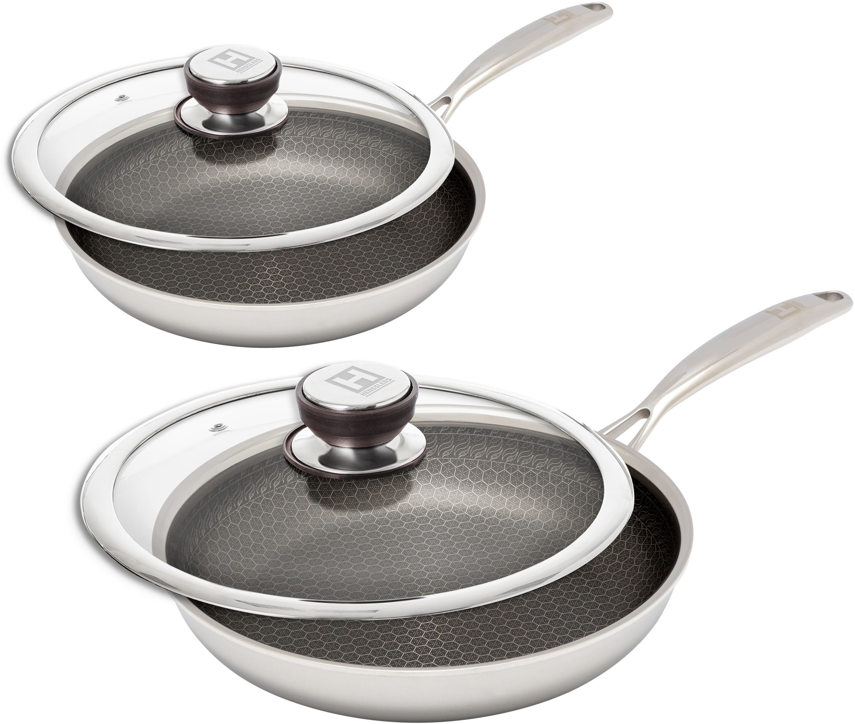 HENSSLERS Сковороды-Set HENSSLERS Жаровни-Set, Ø 24 und 28 cm, inkl. Deckel, Edelstahl (4-tlg), mit Wabenstruktur