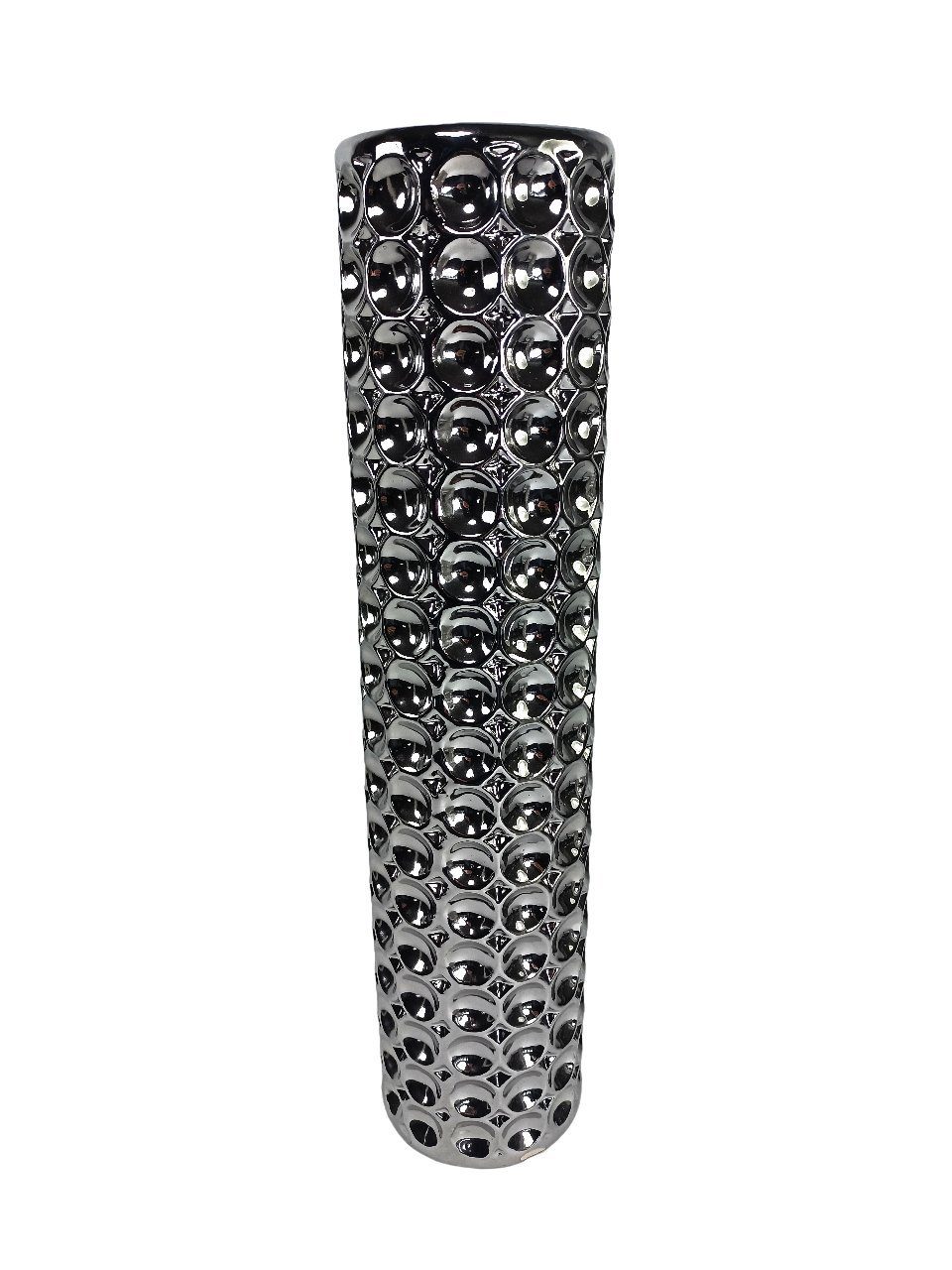 GlasArt Dekovase Schöne Deko-Vase Keramik Silber Blumenvase edel 50x12cm Wohnzimmer