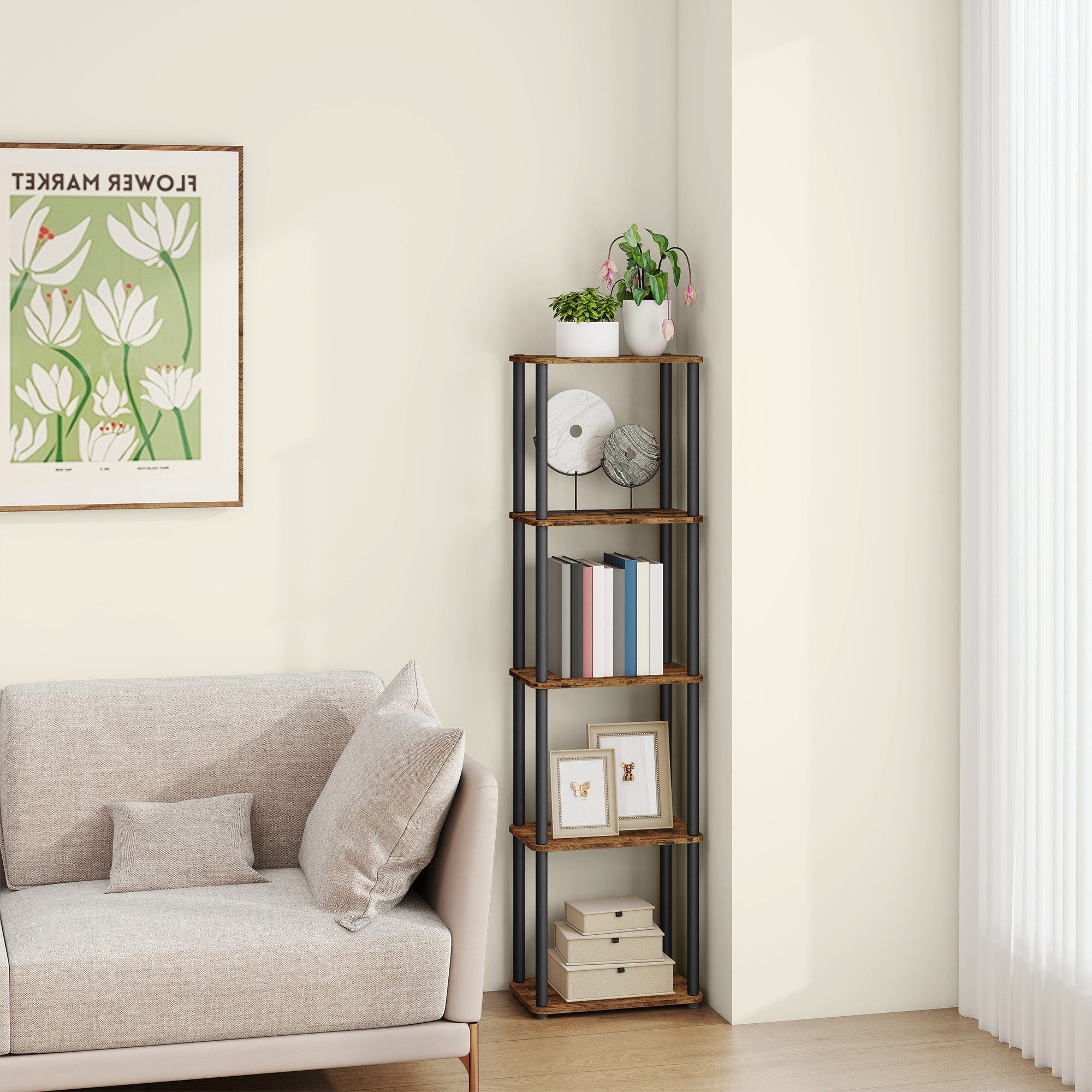 VASAGLE Standregal, Bücherregale, Aufbewahrungsregal, Regal mit 5/6 Ebenen