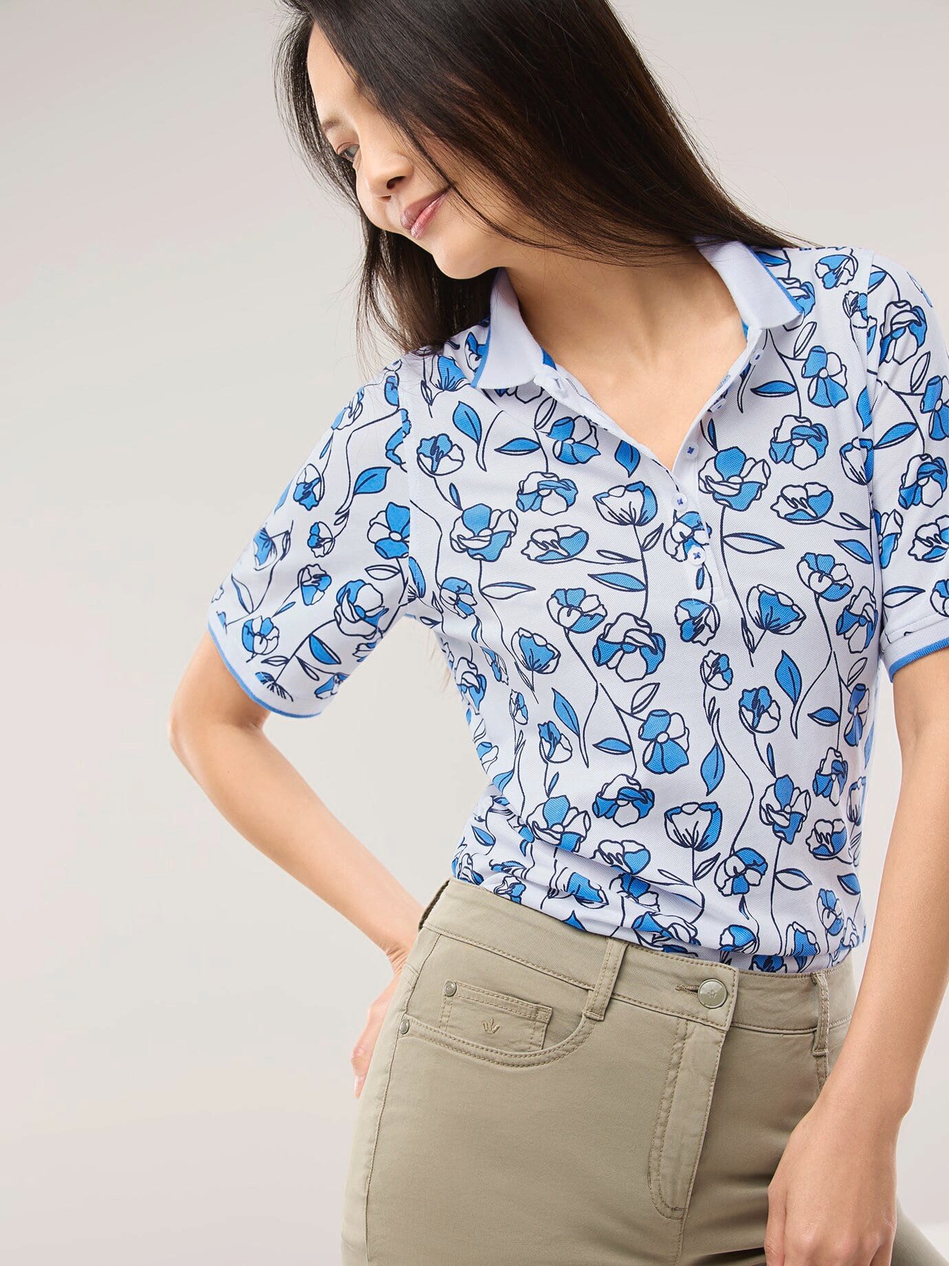 Walbusch Poloshirt Damen Polo Halbarm Bügelfrei Baumwolle Atmungsaktiv, pflegeleicht, mit Knopfleiste und Seitenschlitzen