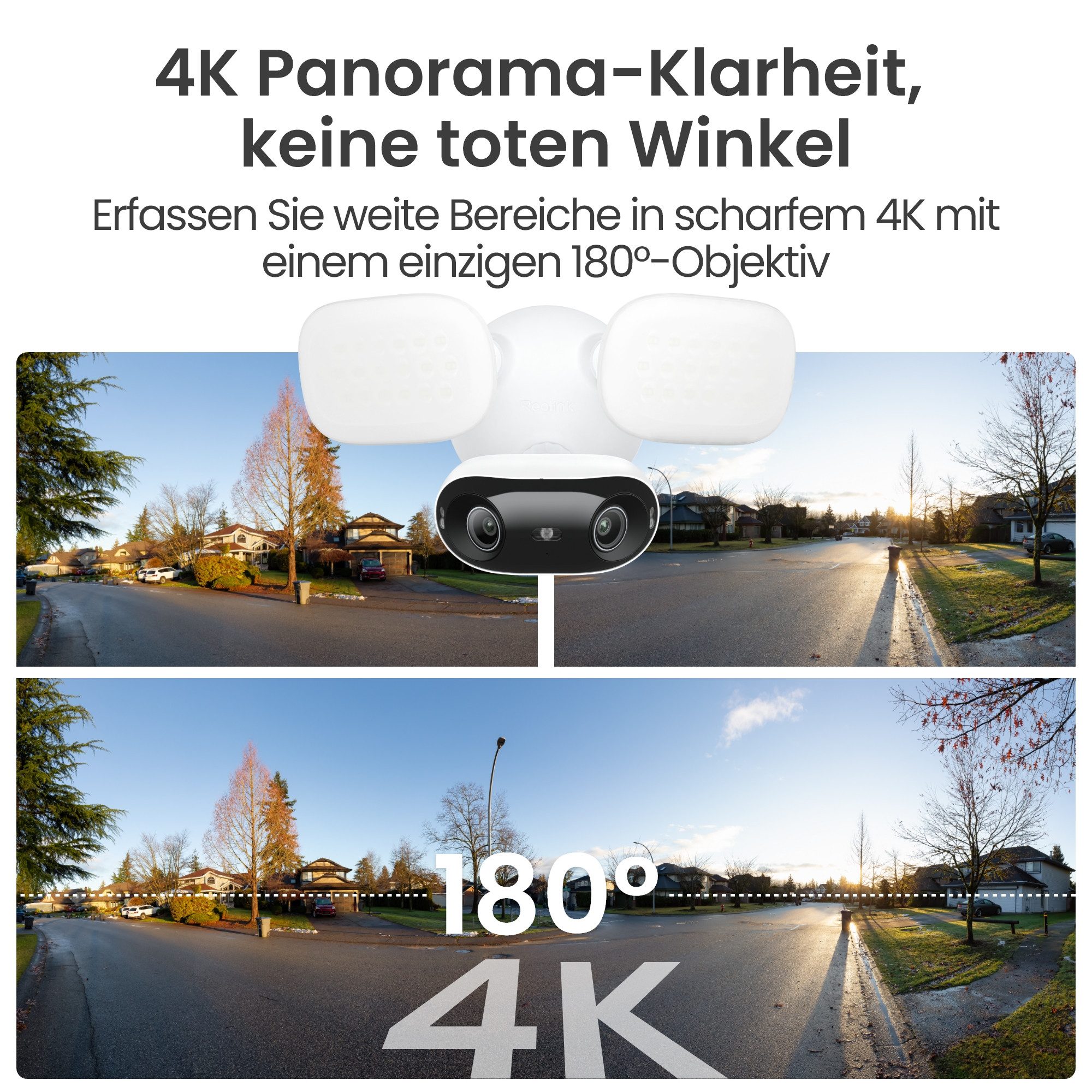 Reolink Überwachungskamera Elite Floodlight WiFi, Überwachungskameras 4K (AuBenbereich, 1-tlg., 180° Ultra-Weitwinkelansicht kabelgebundene)