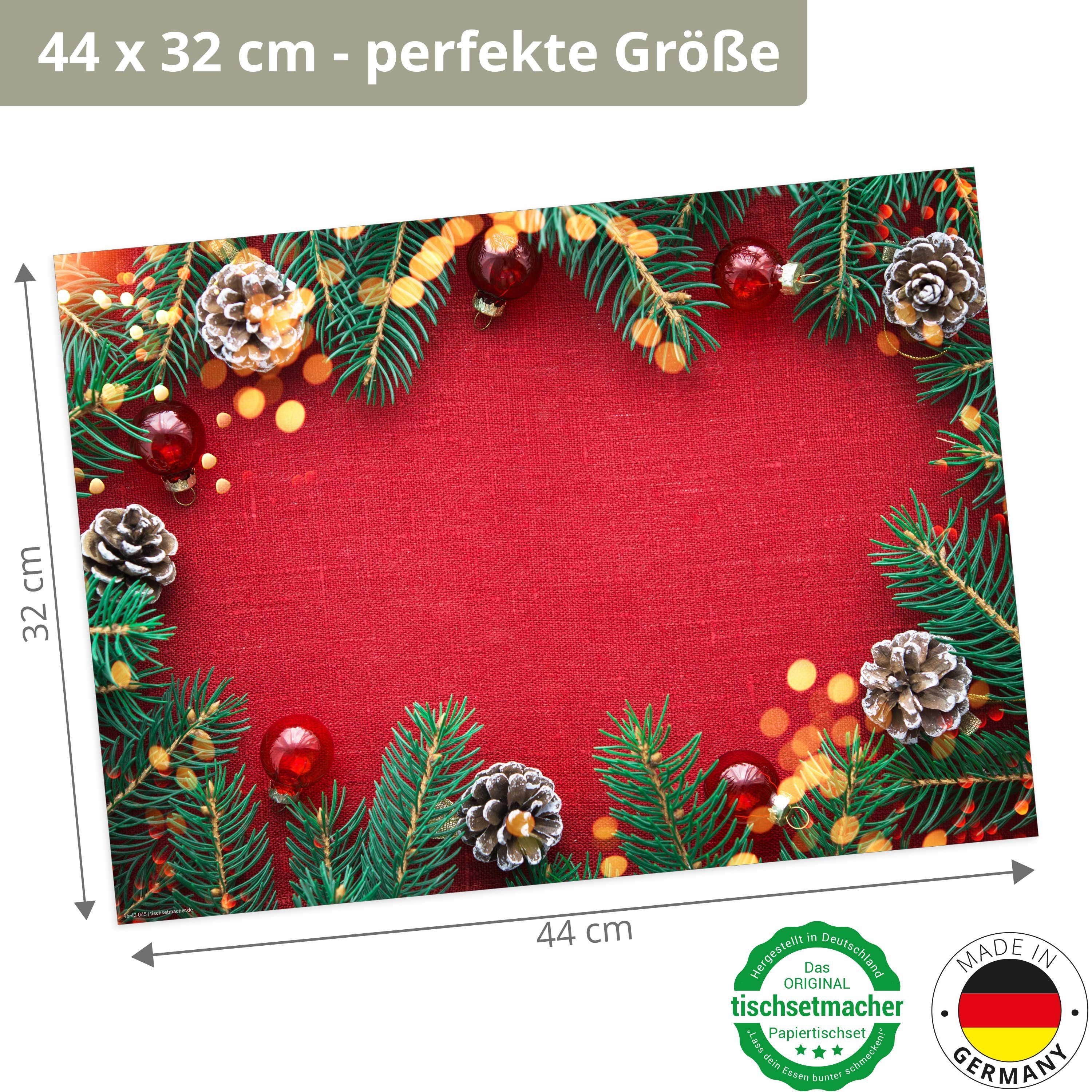 Tischsetmacher Platzset Tischsets I Platzsets - Weihnachten - Rote Weihnachtsdecke, (aus Naturpapier in Aufbewahrungsmappe, 12-St., 44 x 32 cm / rot), Made in Germany