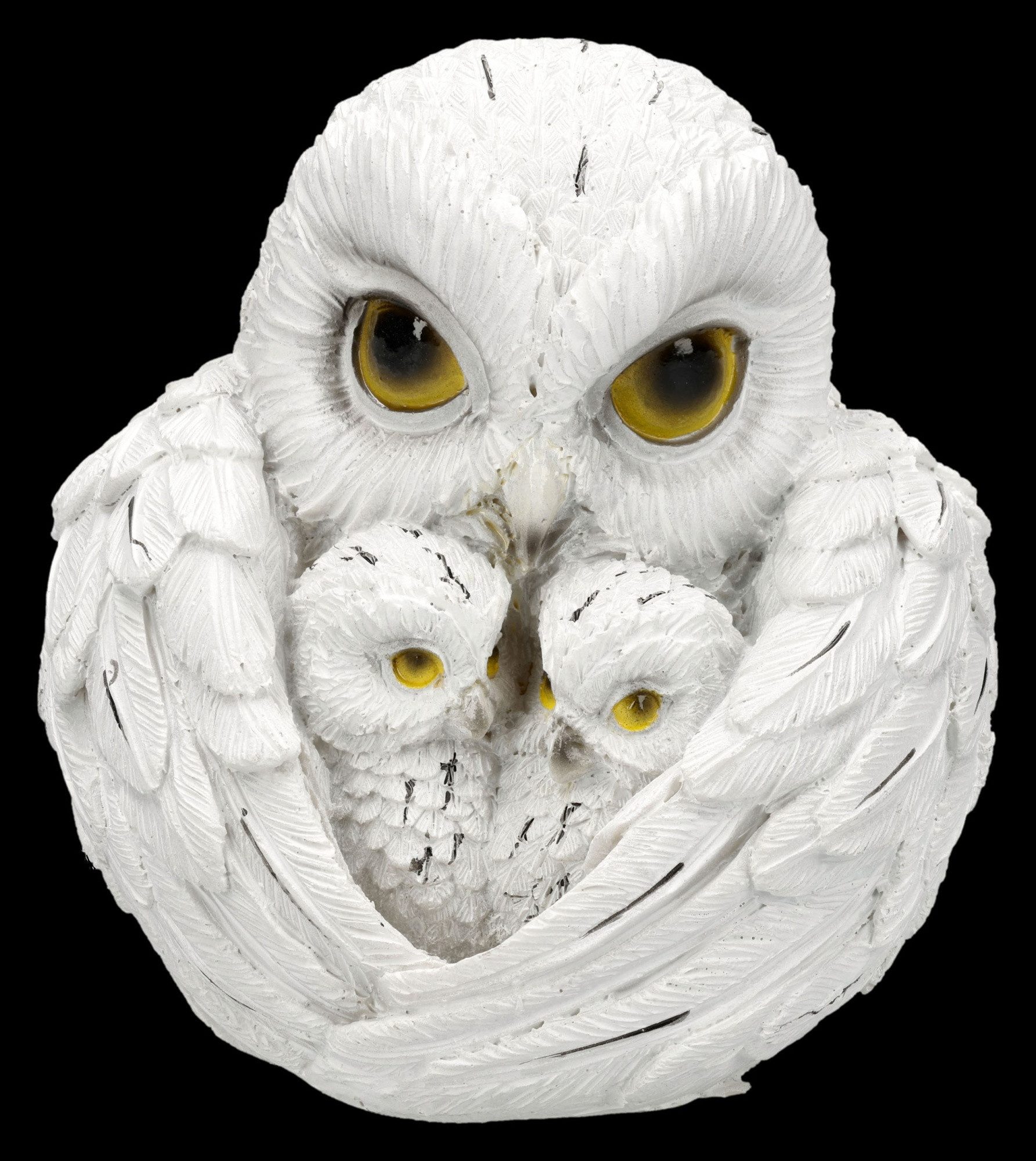 Figuren Shop GmbH Tierfigur Eulenfigur Mutterliebe – Schneeeule mit 2 Baby Eulen 10 cm Dekofigur