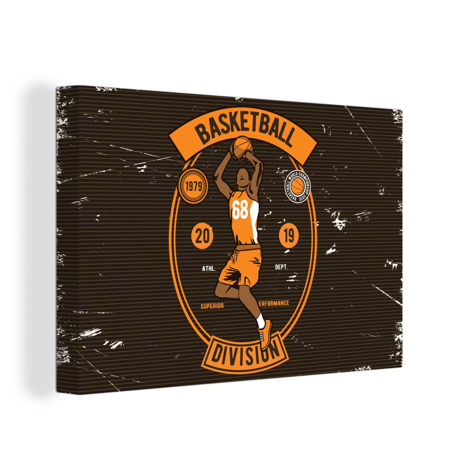 OneMillionCanvasses® Leinwandbild Mancave - Basketball - Retro - Orange - Schwarz, (1 St), Wandbild Leinwandbilder, Aufhängefertig, Wanddeko, 30x20 cm