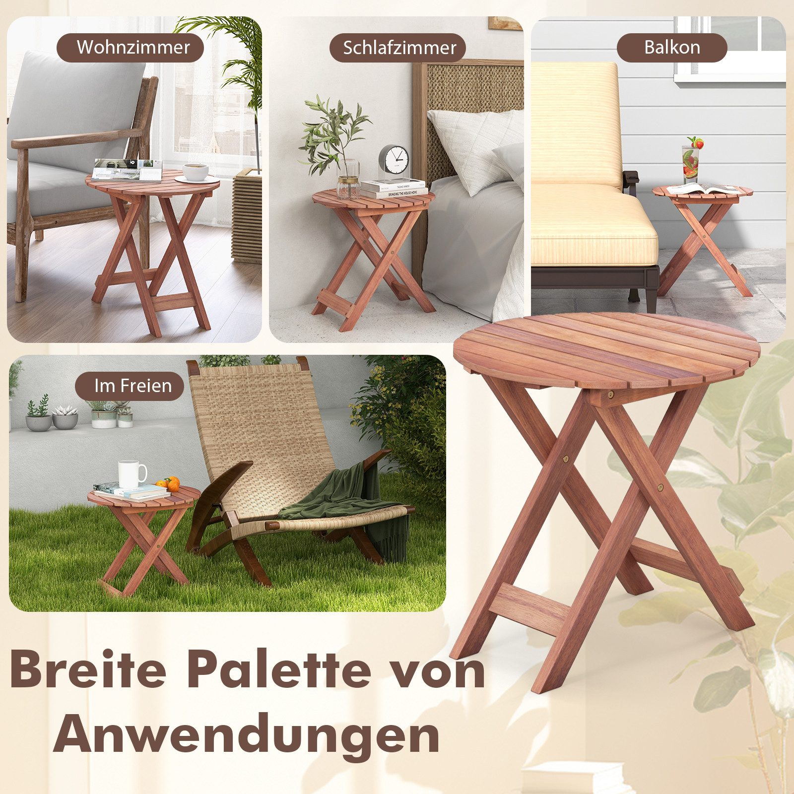 COSTWAY Gartentisch, wetterfest, Beistelltisch Akazienholz, Lamellen-Design günstig online kaufen