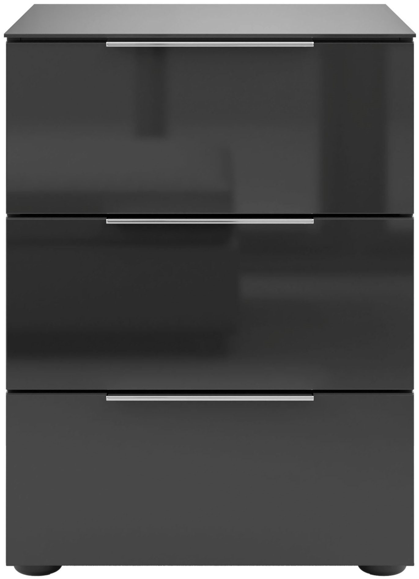 Manjana Möbel Nachtkommode mit Chrom oder Schwarz matten Metallgriffen