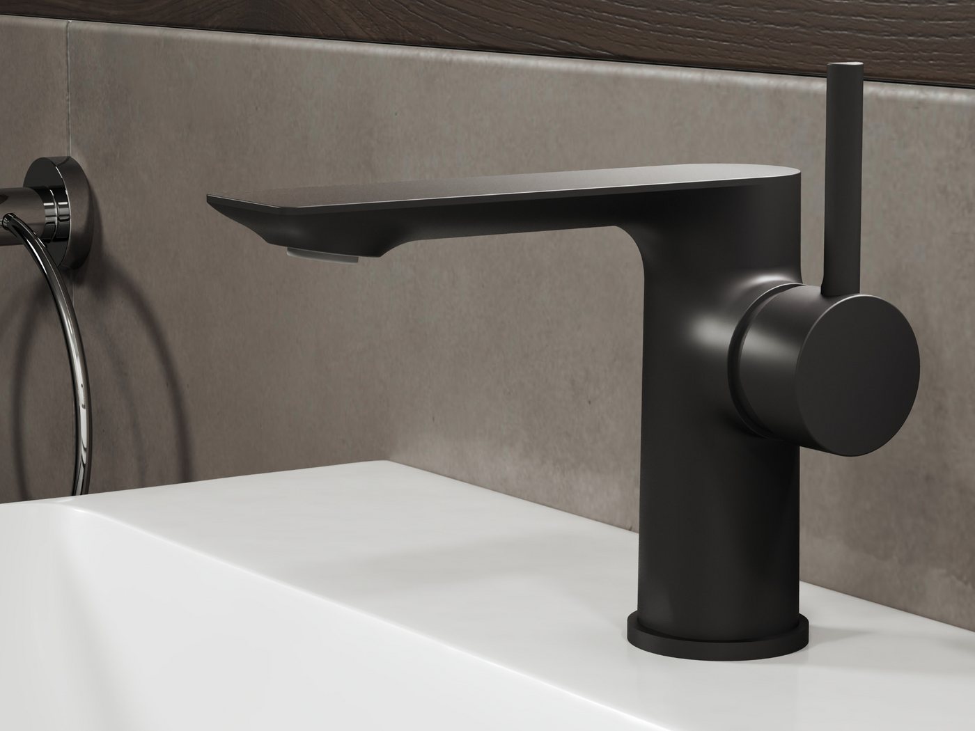 Aqua Bagno Waschtischarmatur Einhebelmischer Mischbatterie Waschtischarmatur matt schwarz (Badarmatur, Waschbeckenarmatur, EHM) Waschbeckenarmatur matt schwarz
